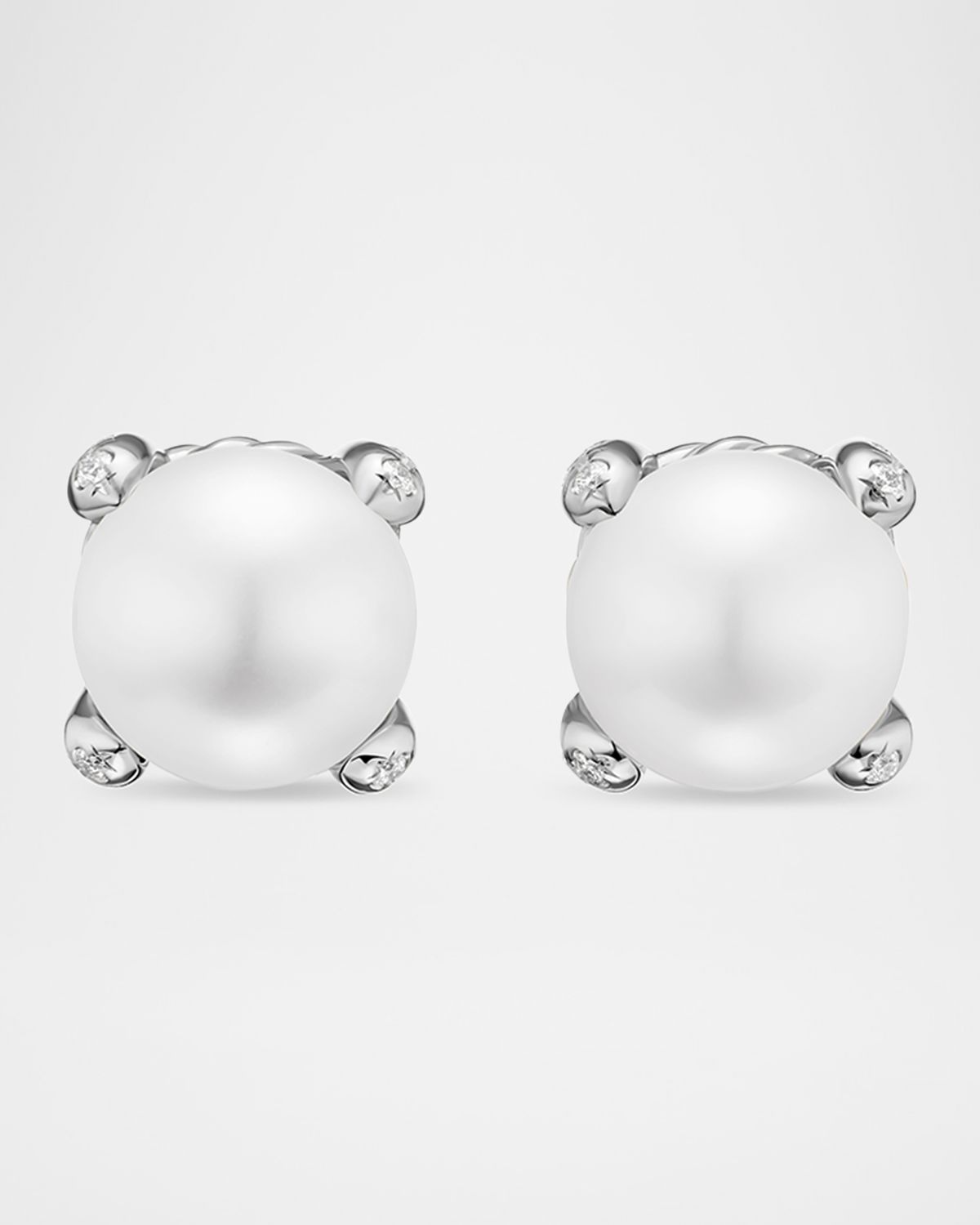 David Yurman Pearl Classics Stud Earrings with Diamonds in Silver, 6.6mm