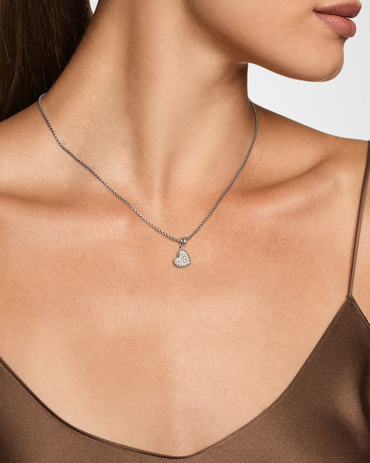 David Yurman DY Elements Heart Pendant with Diamonds in Silver, 20mm