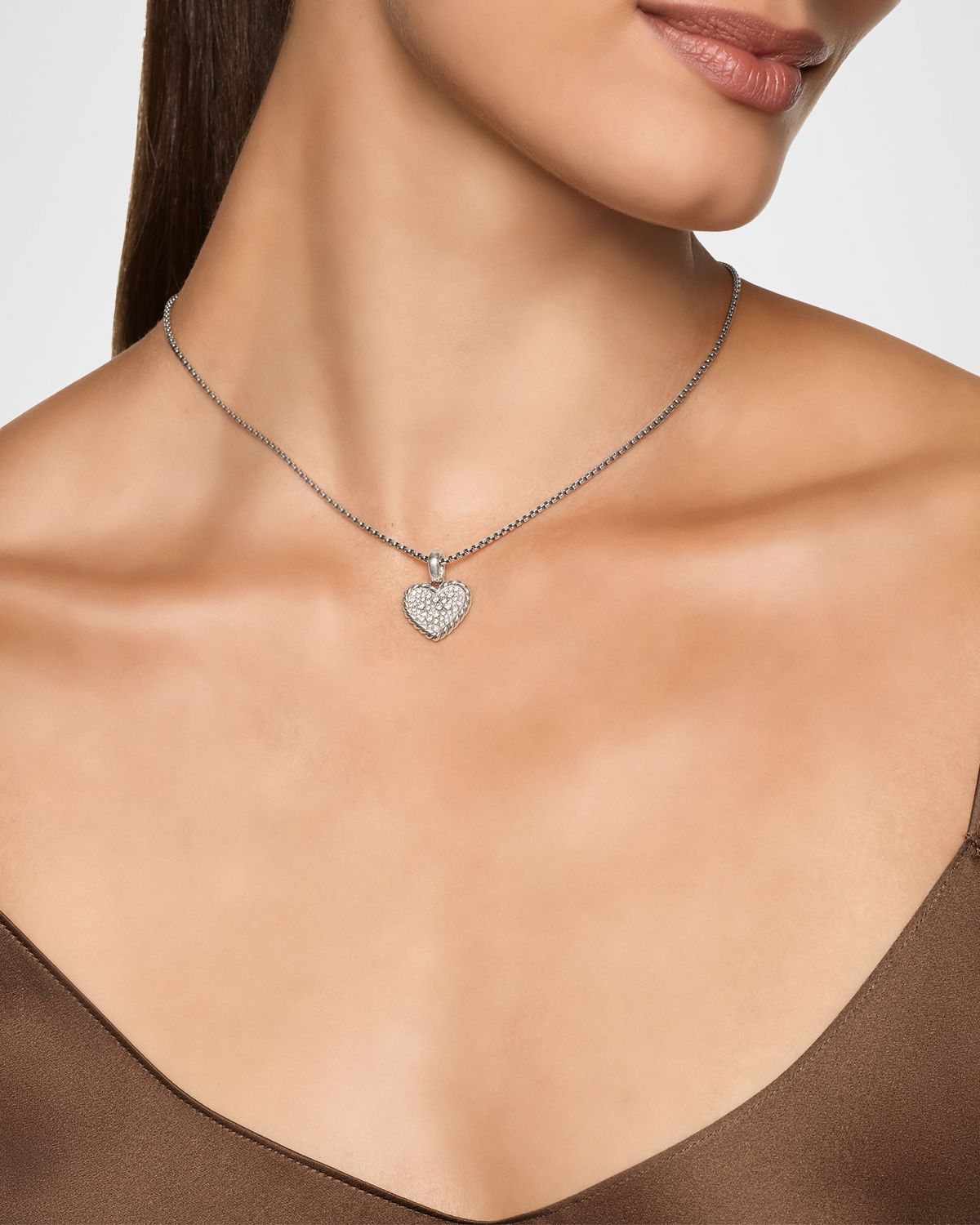 David Yurman Pave Heart Amulet with Diamonds in Silver, 22mm
