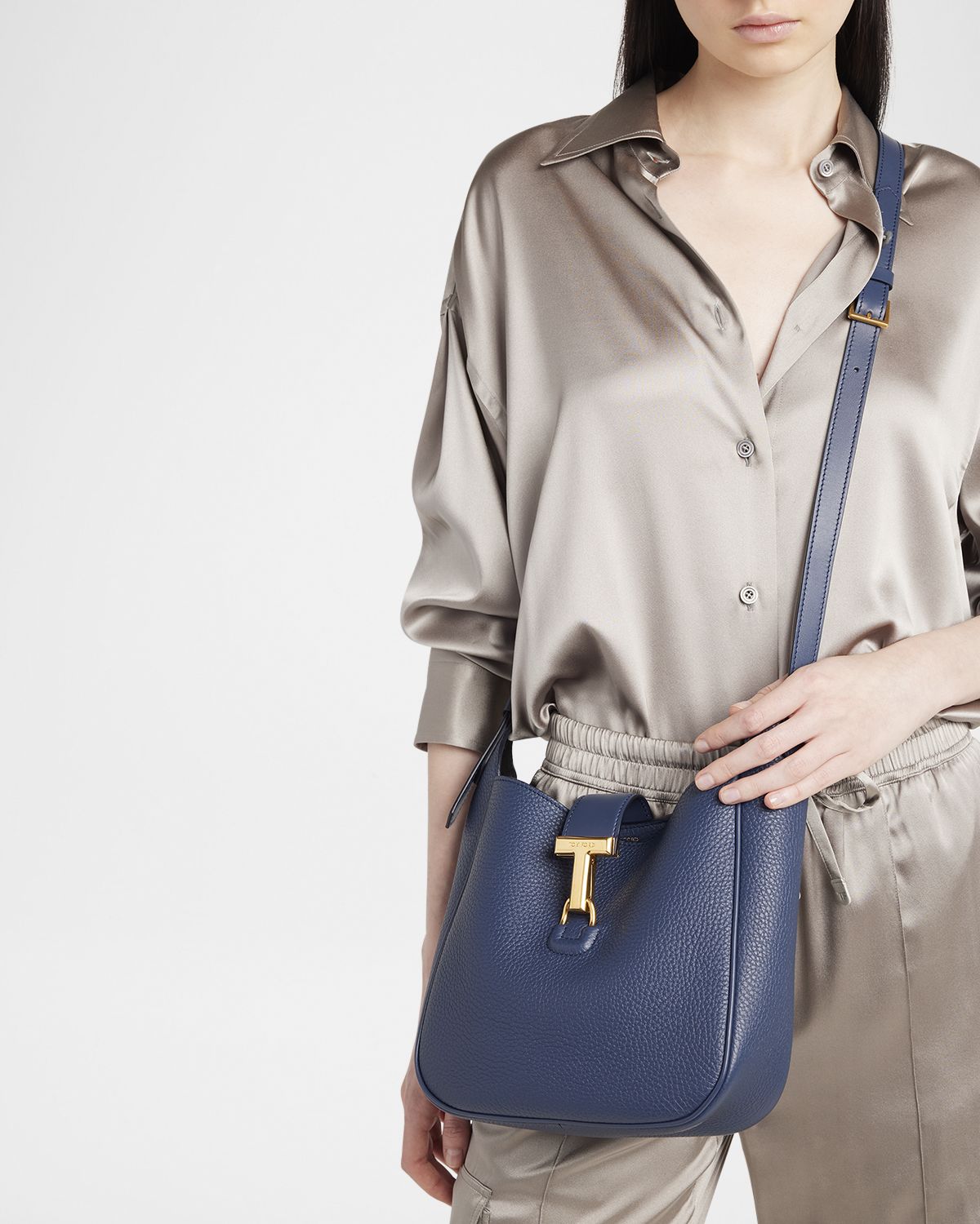 TOM FORD Monarch Small Hobo Bag in Grained Leather