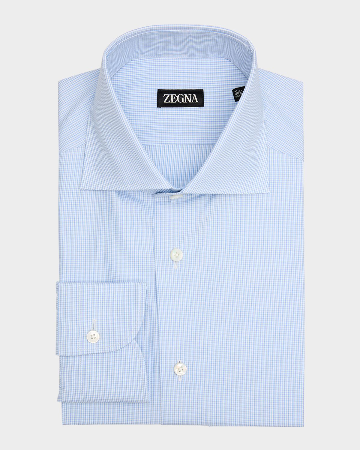 ZEGNA Men 's Cotton Micro-Check Spread Collar Dress Shirt