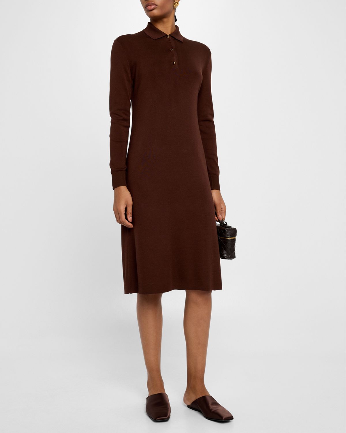 Loro Piana Lyskamm Long-Sleeve Silk Polo Dress