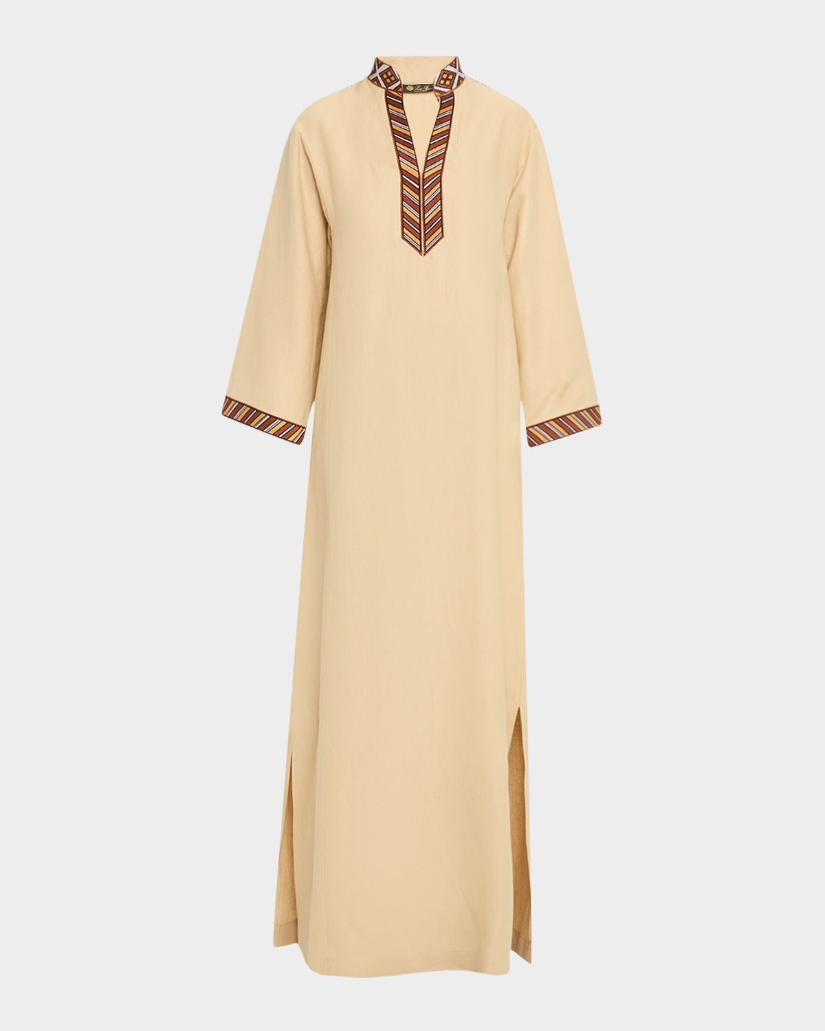 Loro Piana Tilde Stripe-Trim Long-Sleeve Maxi Dress