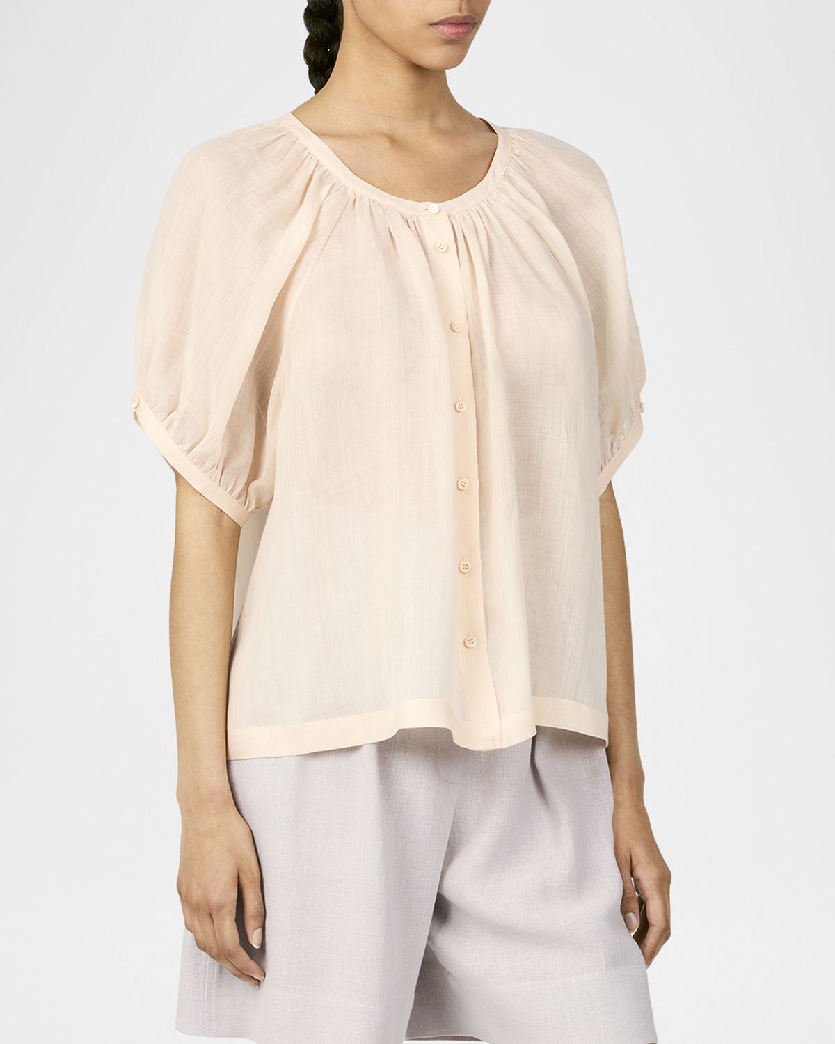 Loro Piana Gritt Ramie Voile Short-Sleeve Shirt