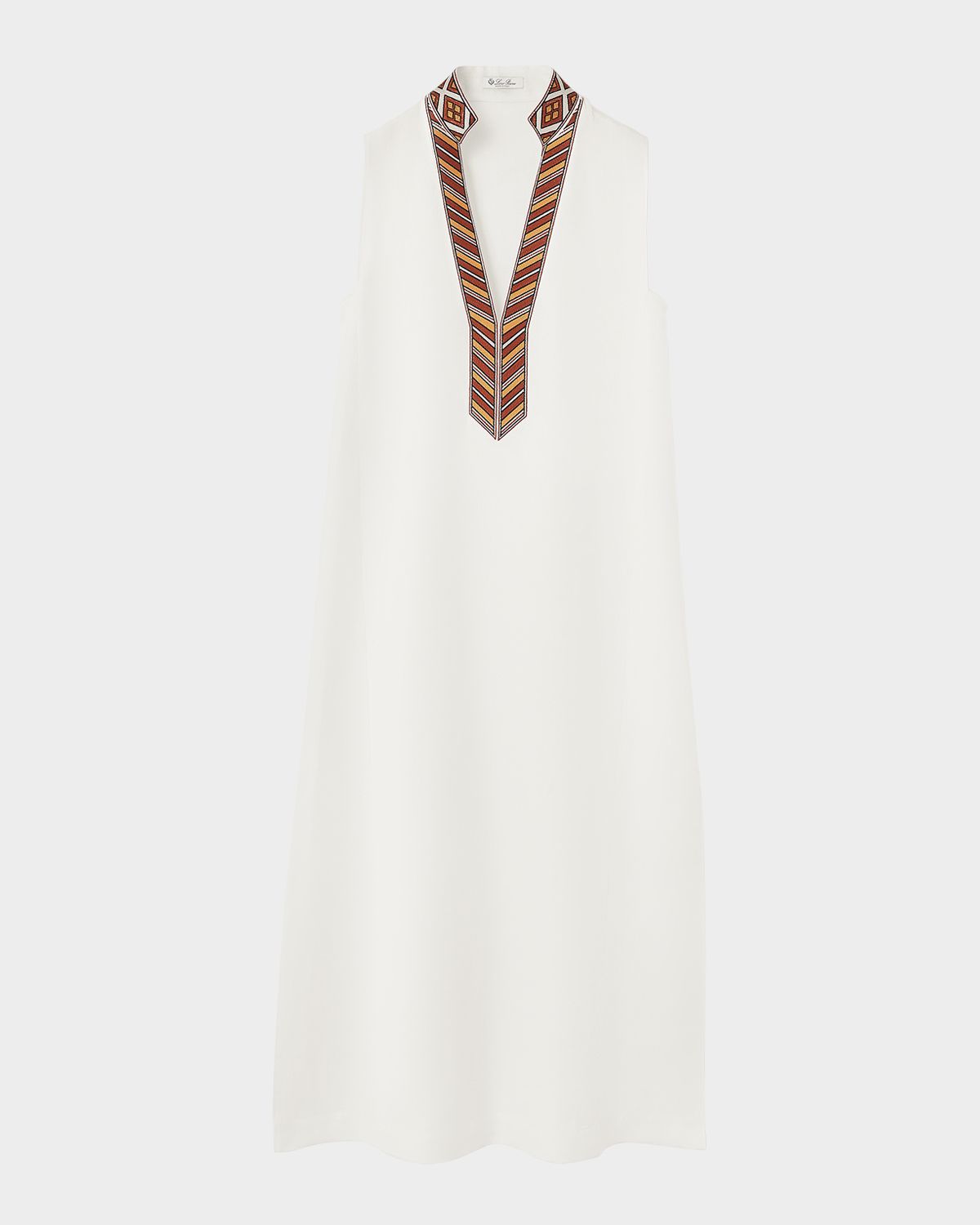 Loro Piana Abril Suitcase Stripe Embroidered Sleeveless Midi Dress