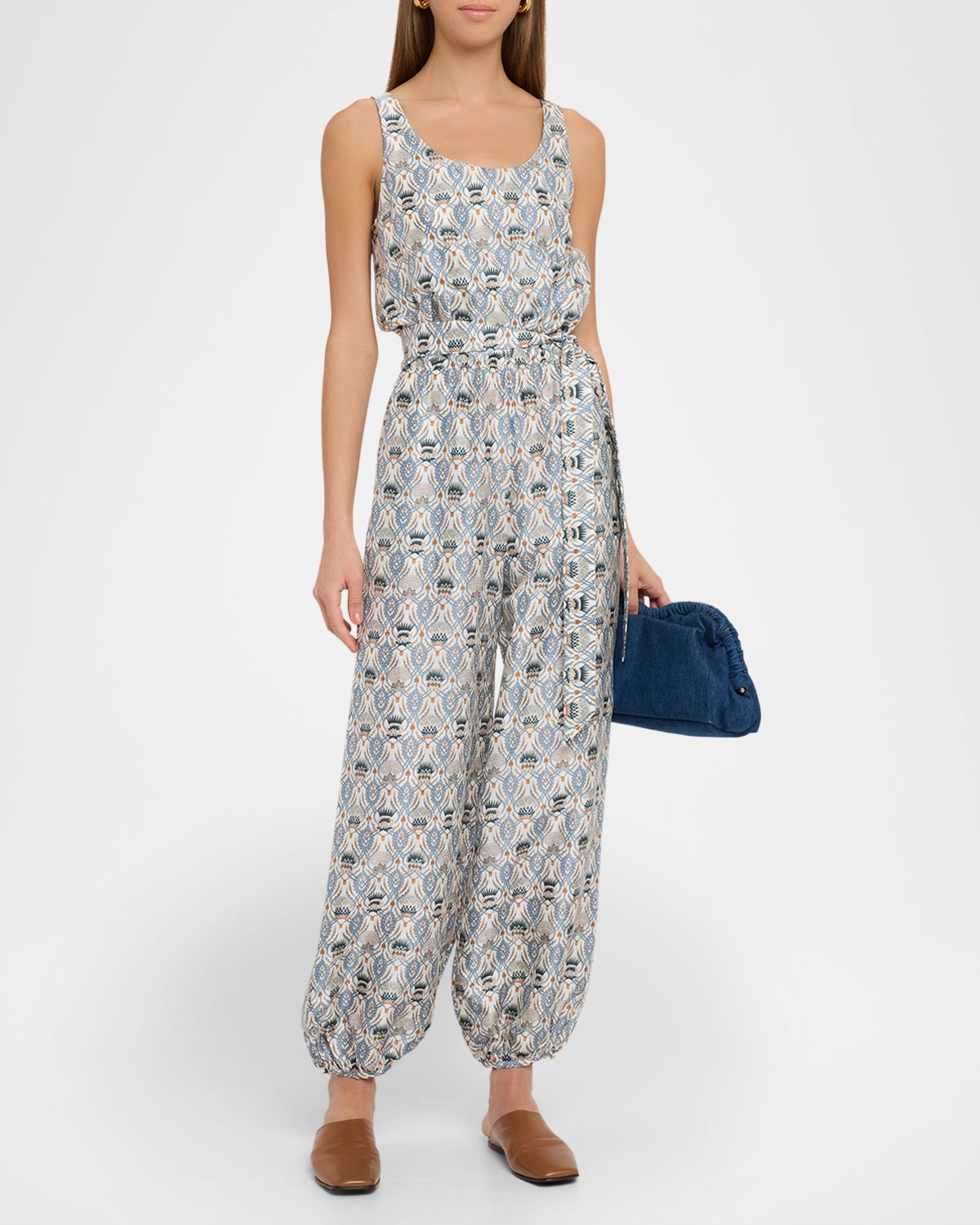Loro Piana Nadia Belted Wide-Leg Cuffed Romper