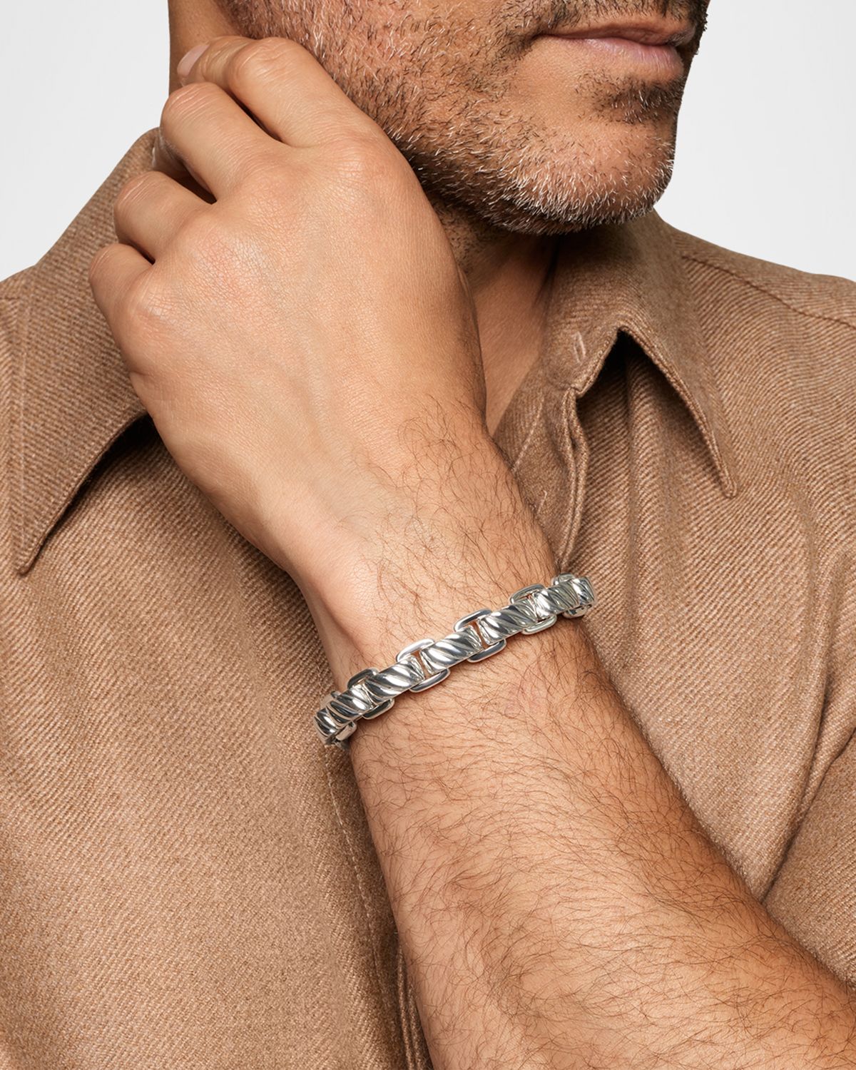 David Yurman Men 's Sculpted Cable Link Bracelet in Silver, 12mm