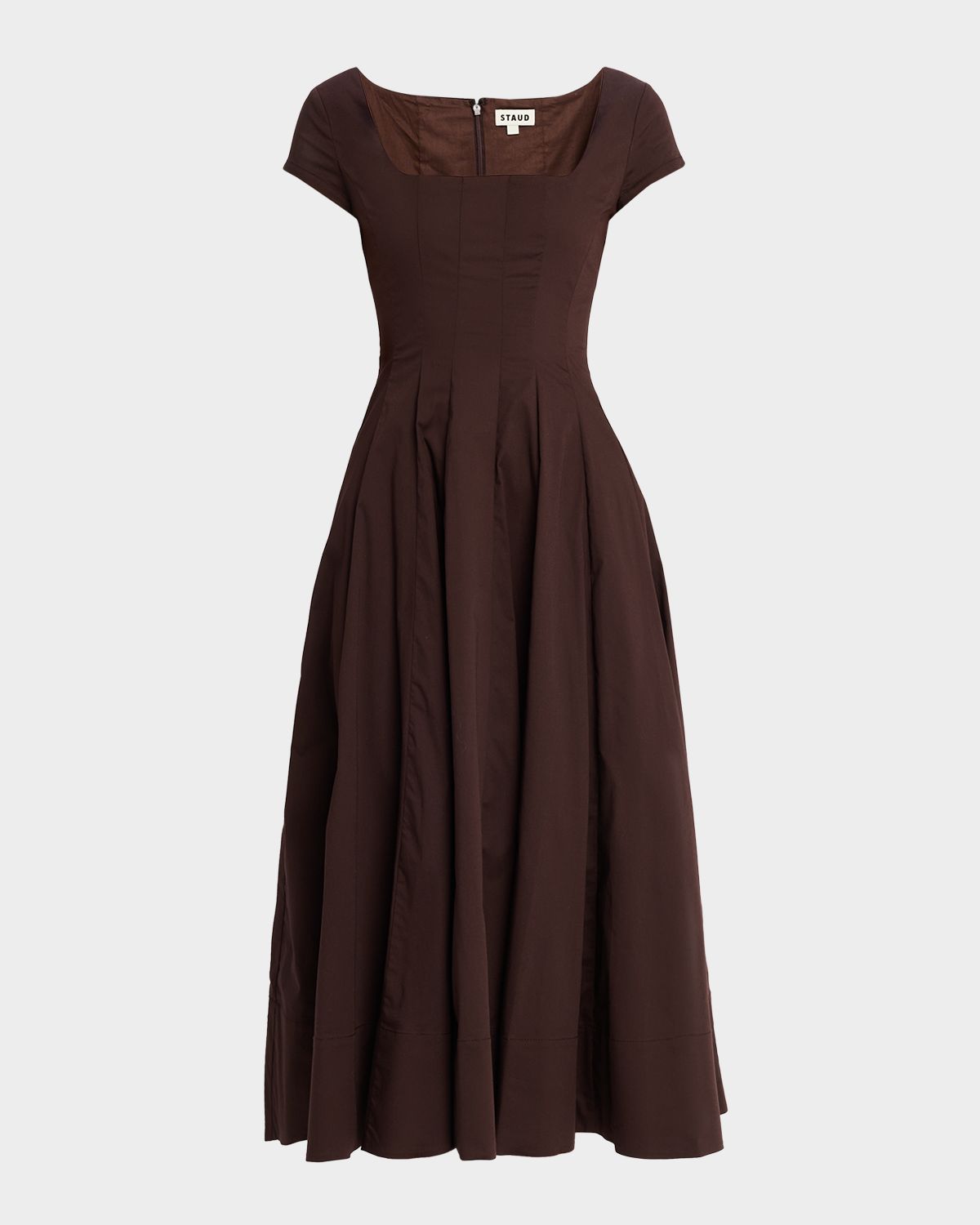 STAUD Wells Stretch Cotton Fit and Flare Midi Dress