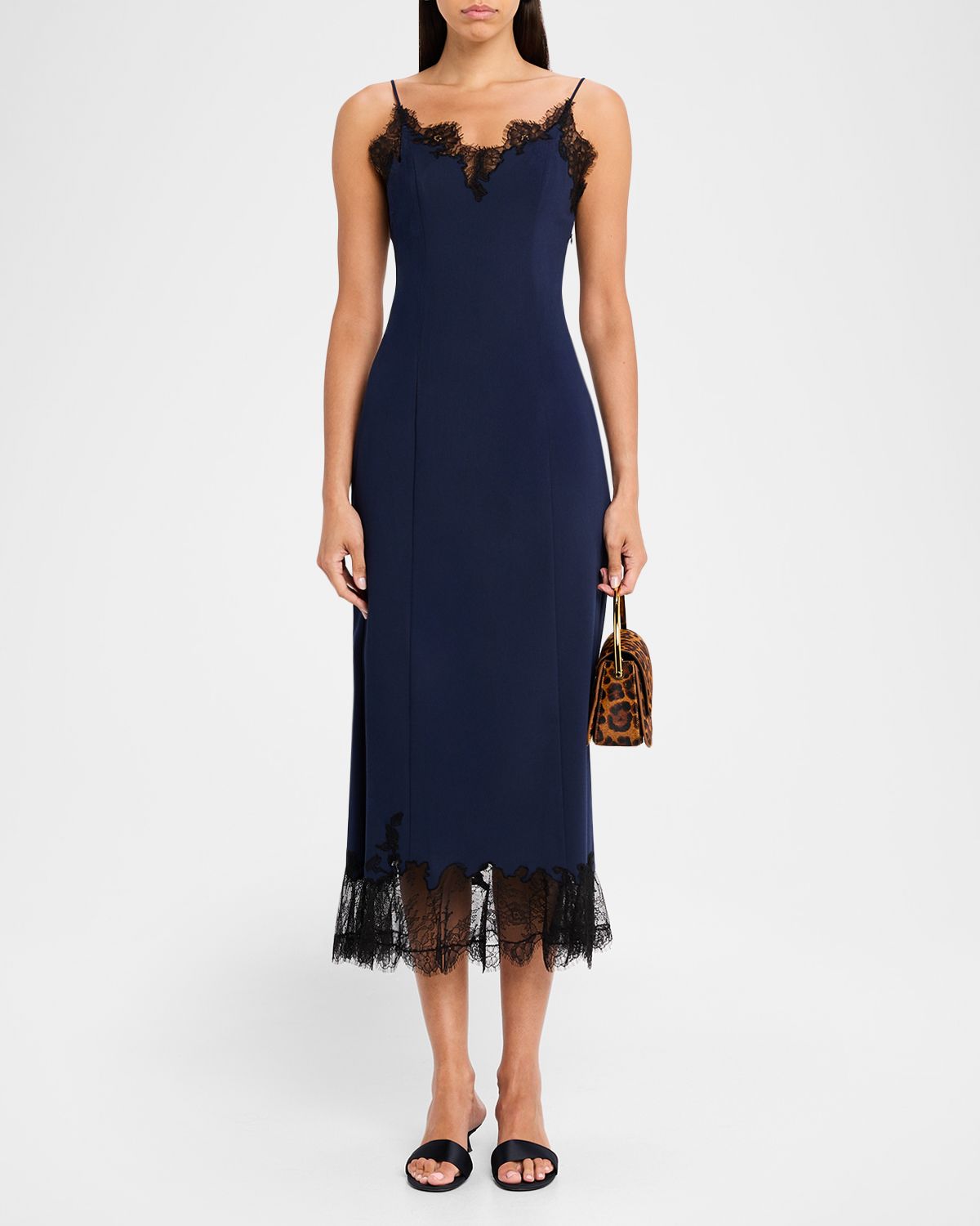 STAUD Nadia Lace-Trimmed Midi Dress