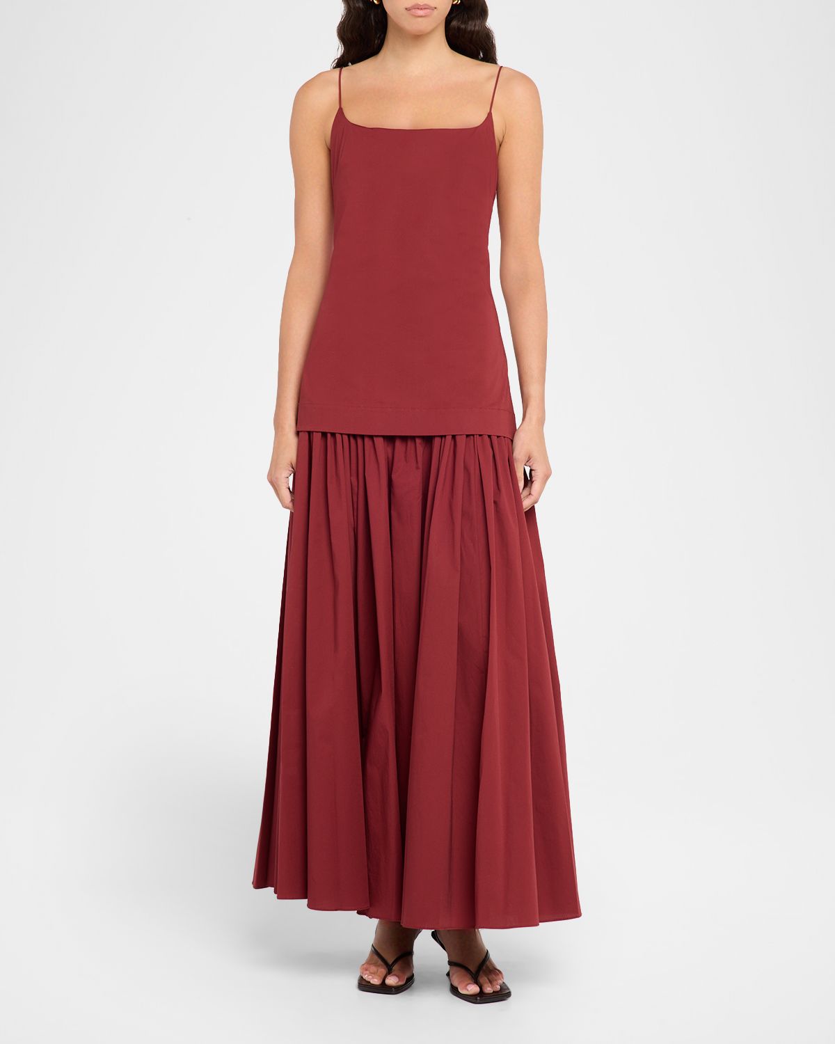 STAUD Ari Poplin Drop-Waist Slipdress