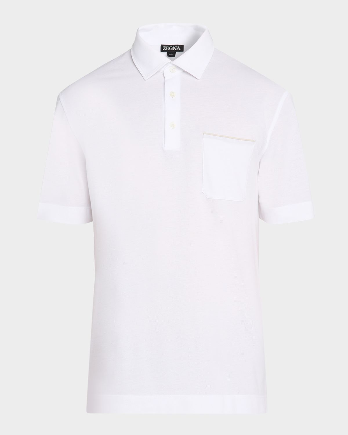 ZEGNA Men 's Cotton Polo Shirt with Leather-Trim Pocket | Thumbnail 6 ZEGNA Men 's Cotton Polo Shirt with Leather-Trim Pocket | Thumbnail 6