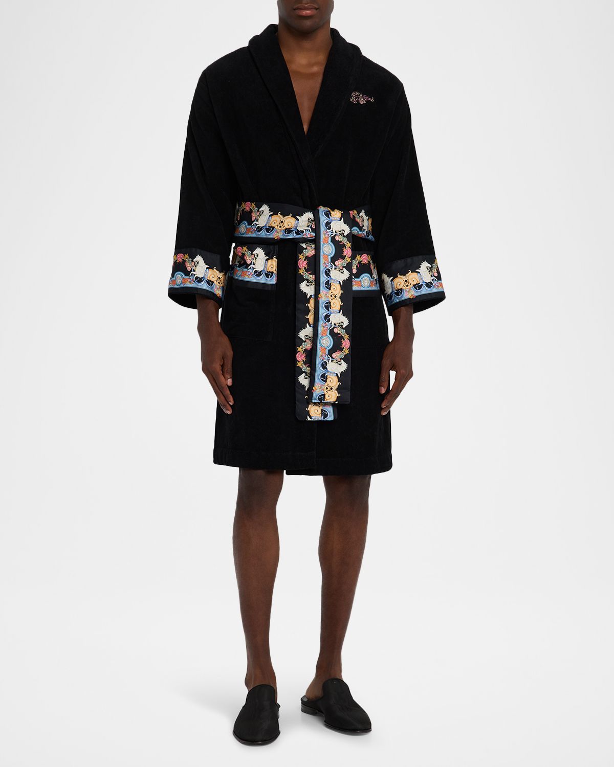 Versace Men 's Coral-Trim Cotton Terry Robe