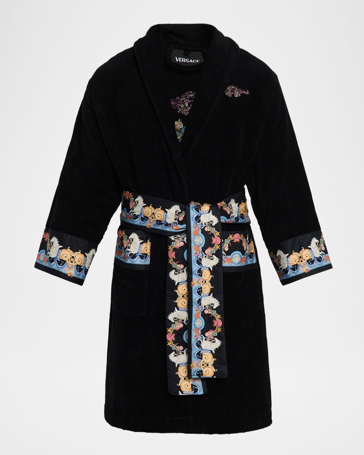 Versace Men 's Coral-Trim Cotton Terry Robe