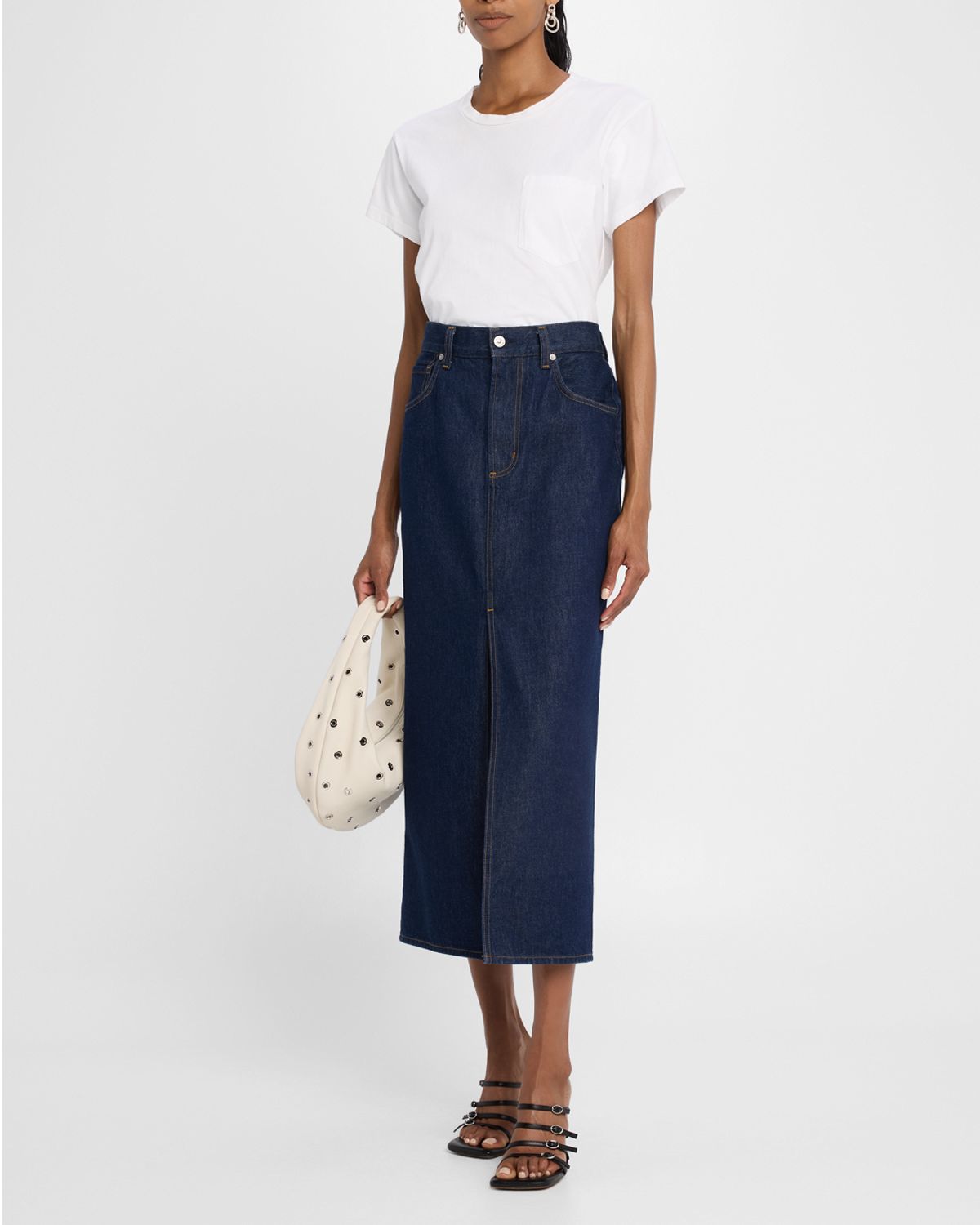 Good Work by Argent x Citizens of Humanity Gwynn Cotton Denim Midi Pencil Skirt