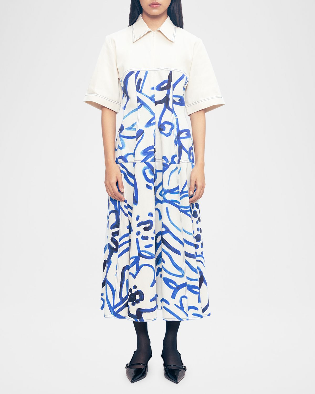 LOVEBIRDS Atom Abstract-Print Cotton Midi Shirtdress