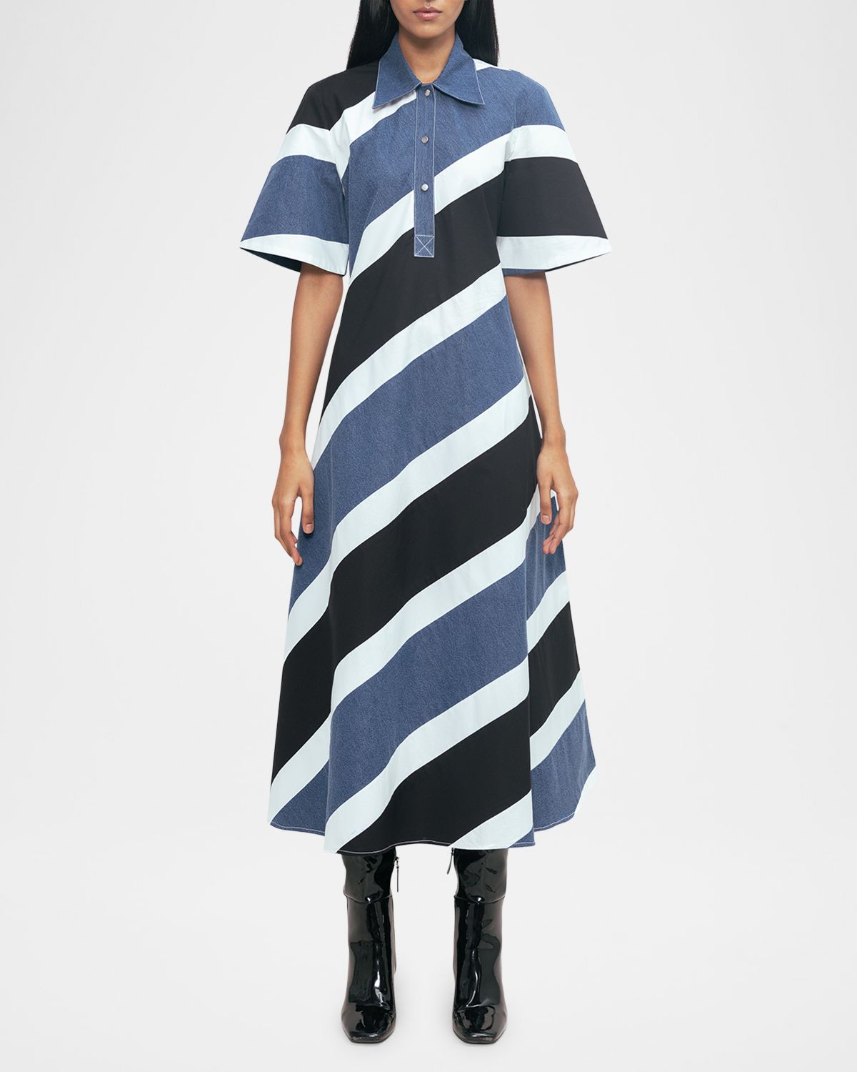 LOVEBIRDS Gravity Striped Cotton Midi Shirtdress