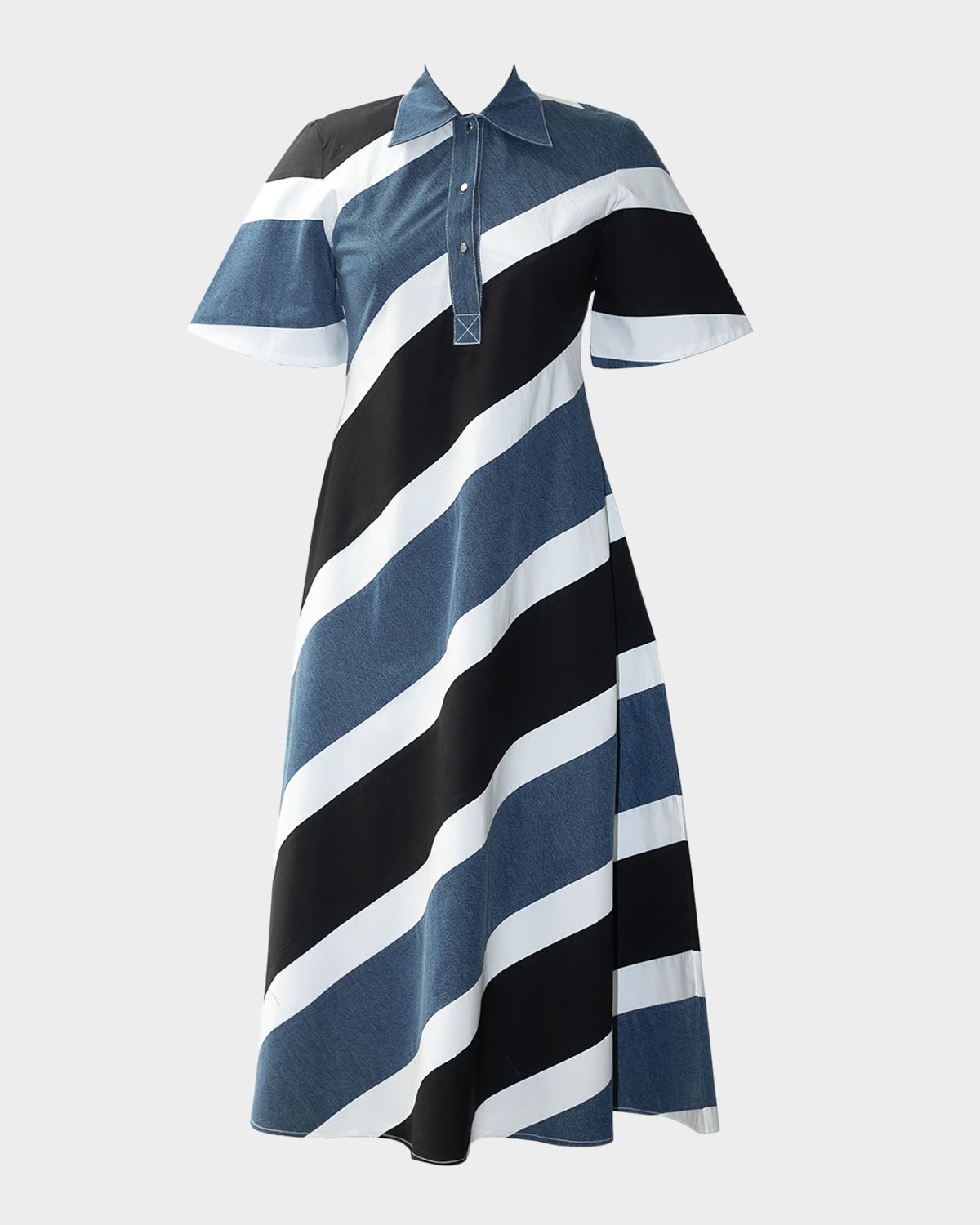 LOVEBIRDS Gravity Striped Cotton Midi Shirtdress