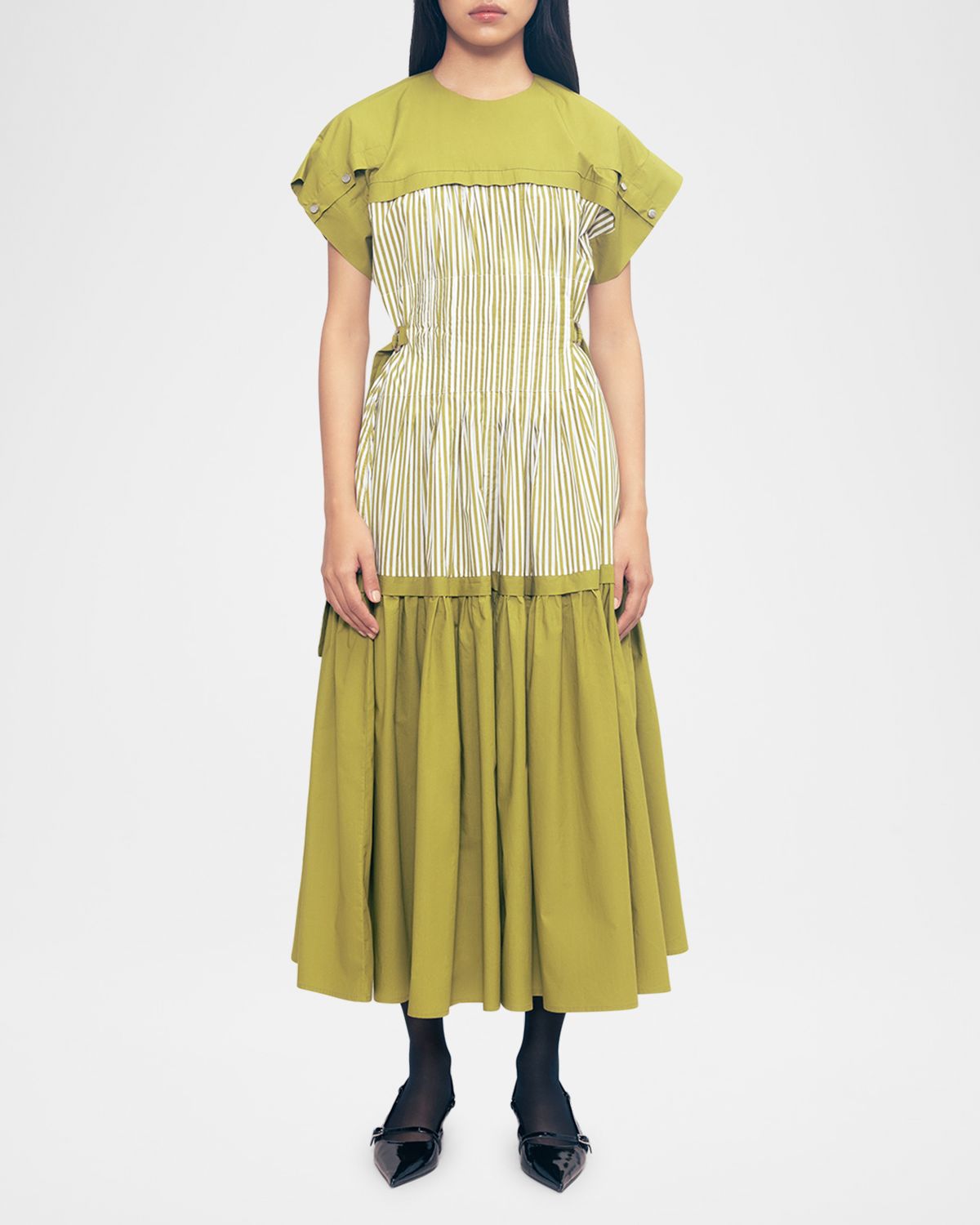 LOVEBIRDS Chasma Striped Cotton Midi Shirtdress