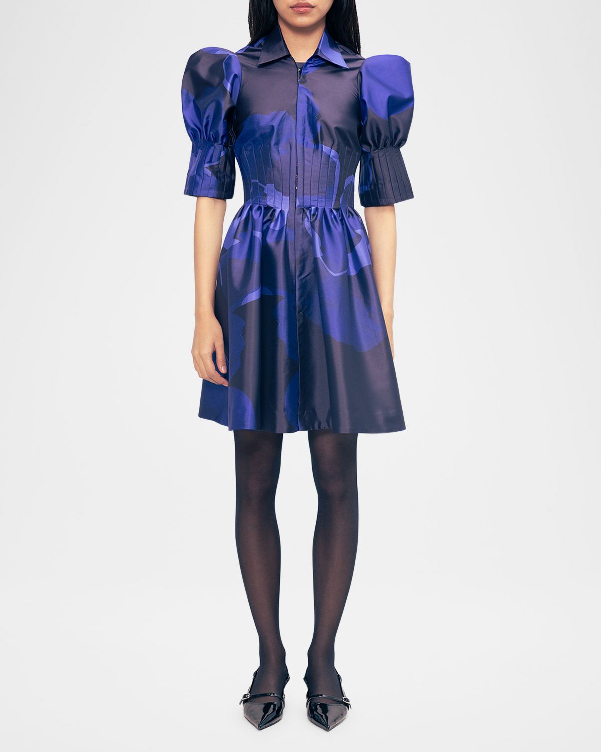 LOVEBIRDS Realm Pleated Puff-Sleeve Mini Dress