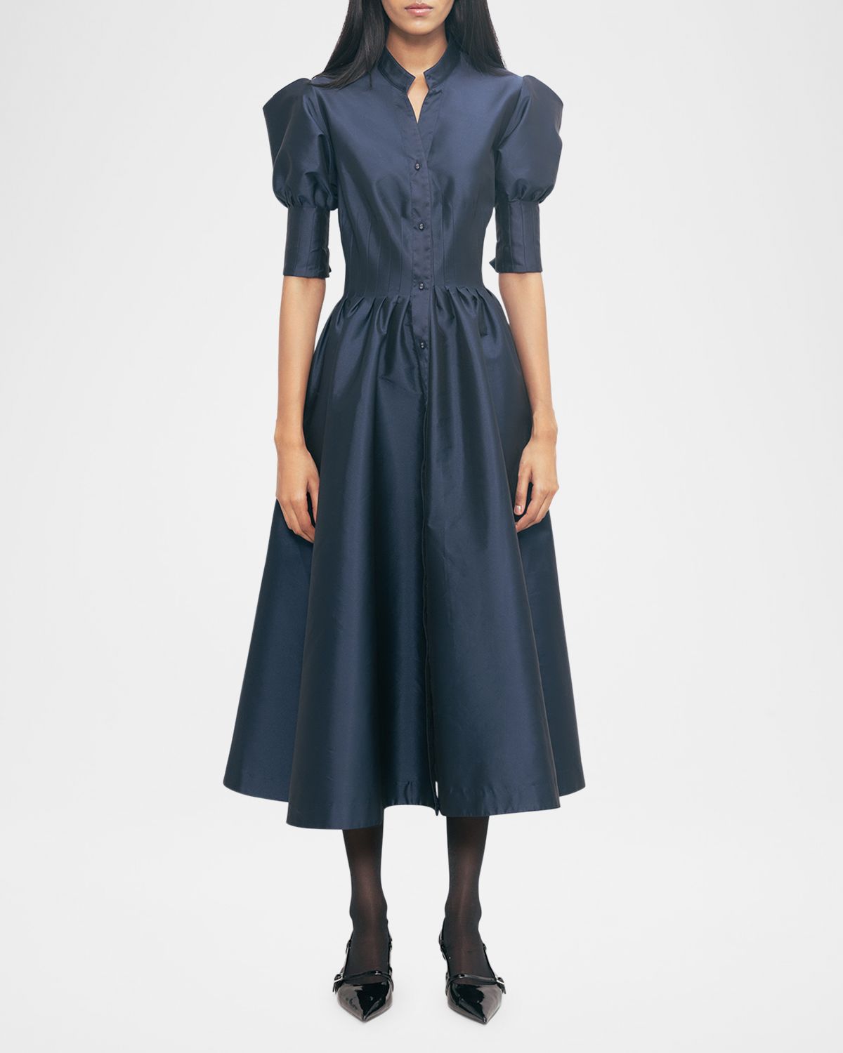 LOVEBIRDS Supernova Pleated Puff-Sleeve Midi Shirtdress