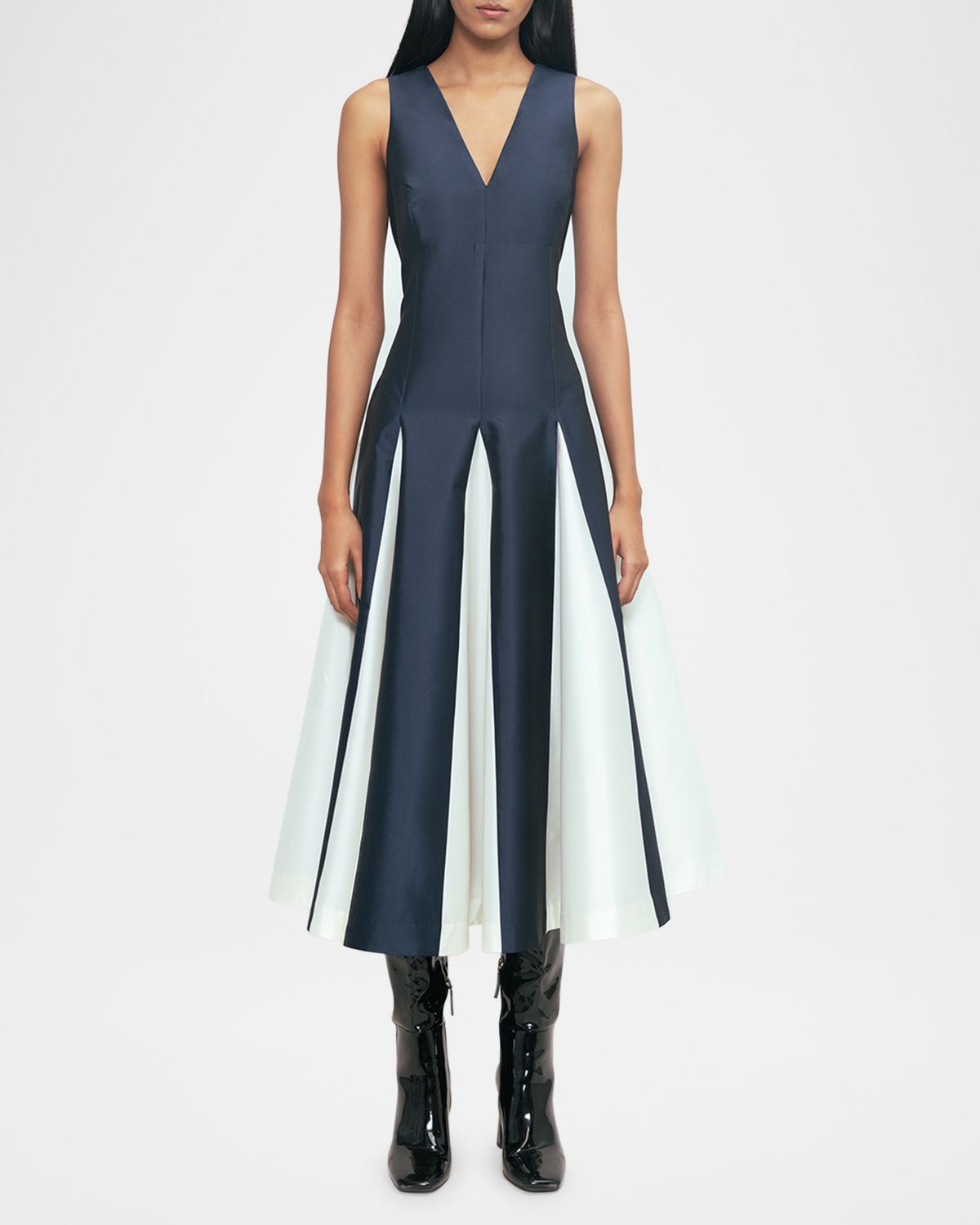 LOVEBIRDS Mythos Sleeveless Contrast Godet Midi Dress