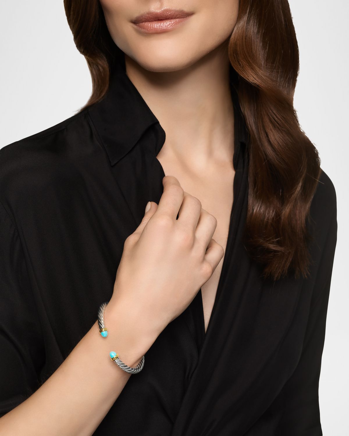 David Yurman Cable Flex Bracelet with Gemstones in Silver and 14K Gold, 6mm