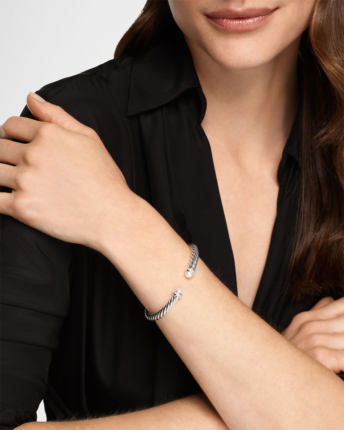 David Yurman Cable Flex Bracelet with Diamonds in Silver, 6mm