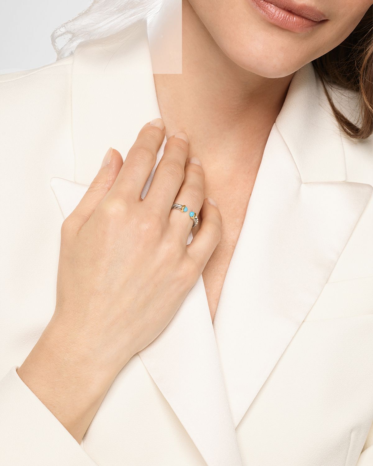 David Yurman Petite Cable Open Ring in Silver and 14K Gold, 3.4mm
