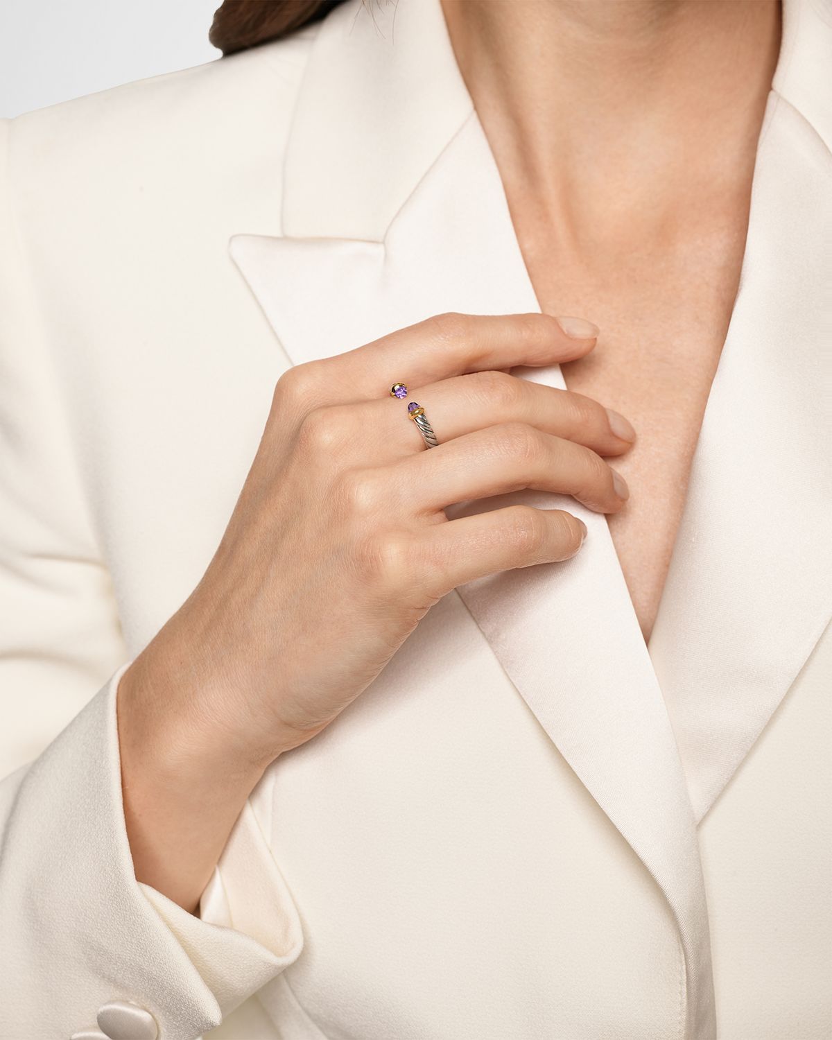 David Yurman Petite Cable Open Ring in Silver and 14K Gold, 3.4mm