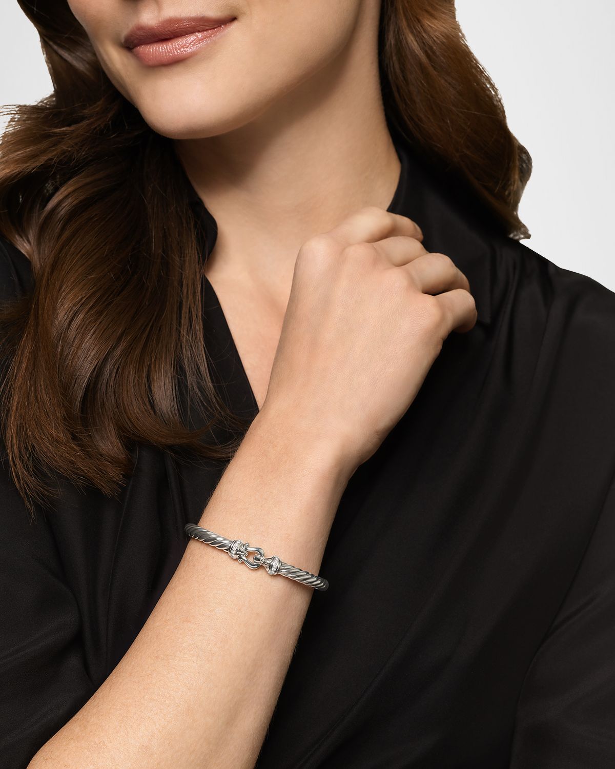 David Yurman Cable Flex Bracelet with Diamonds in Silver, 6mm