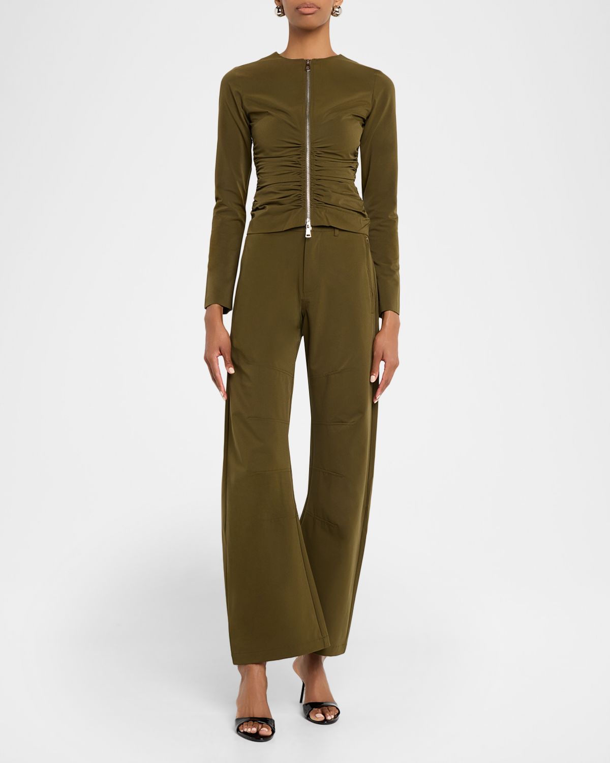 Wynn Hamlyn Ruched Zip-Front Top