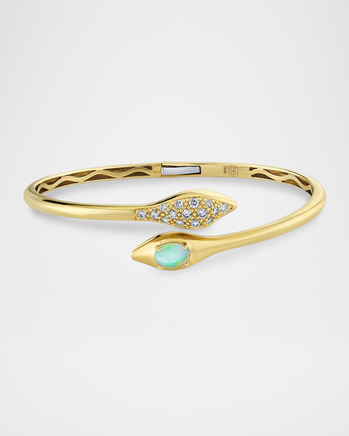 Sydney Evan Snake Head Marquis Bangle Bracelet with Diamonds and Opal