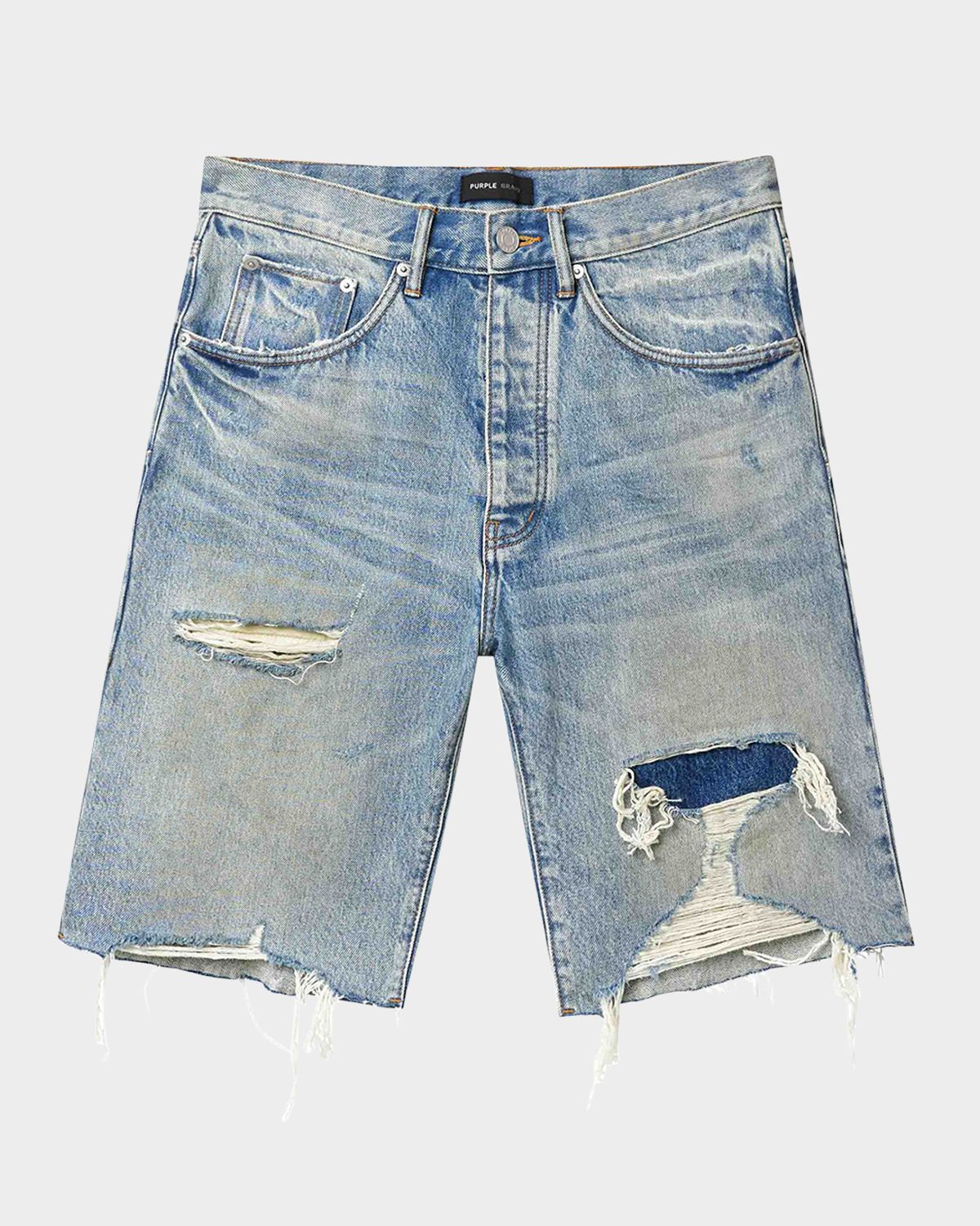 PURPLE Men 's Faros Distressed Cotton Denim Shorts