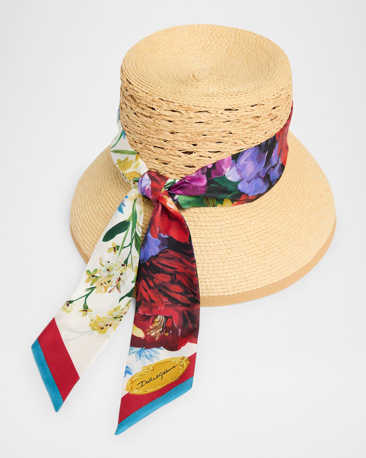 Dolce & Gabbana Raffia Bucket Hat With Silk Scarf