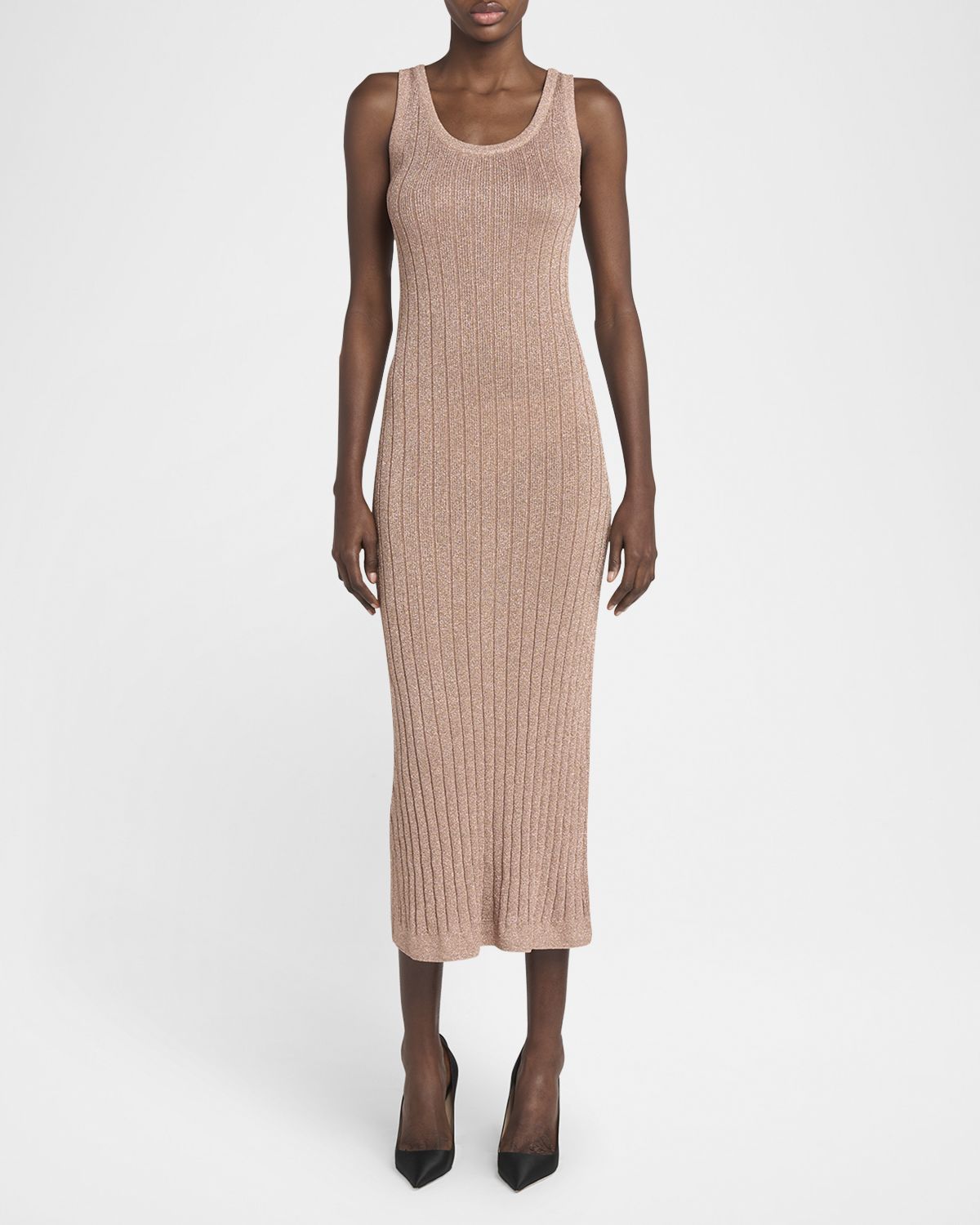 TOM FORD Metallic Rib Knit Sleeveless Midi Dress