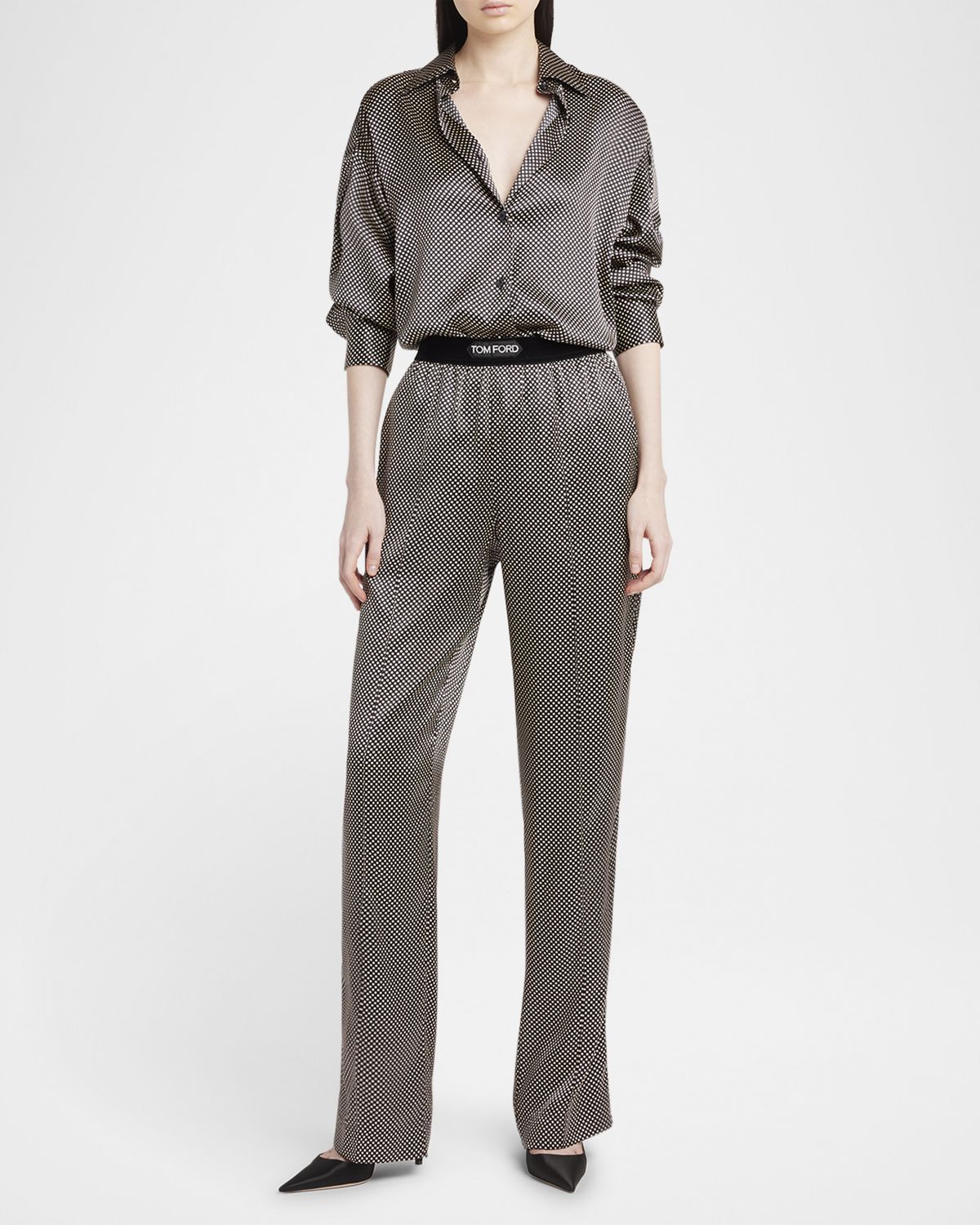TOM FORD Polka Dot Print Stretch Satin Pajama Pants