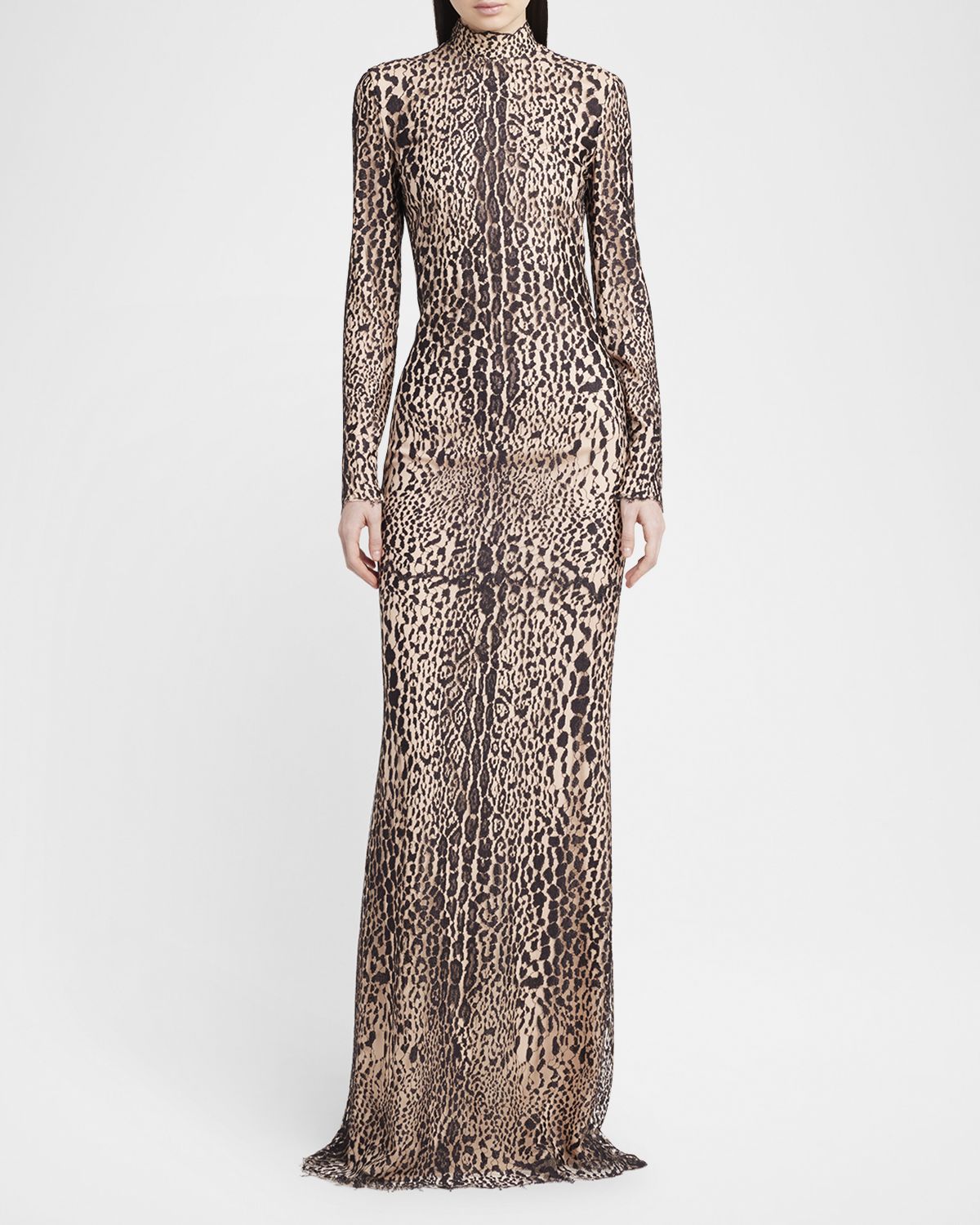 TOM FORD Leopard Lace Mock-Neck Evening Dress