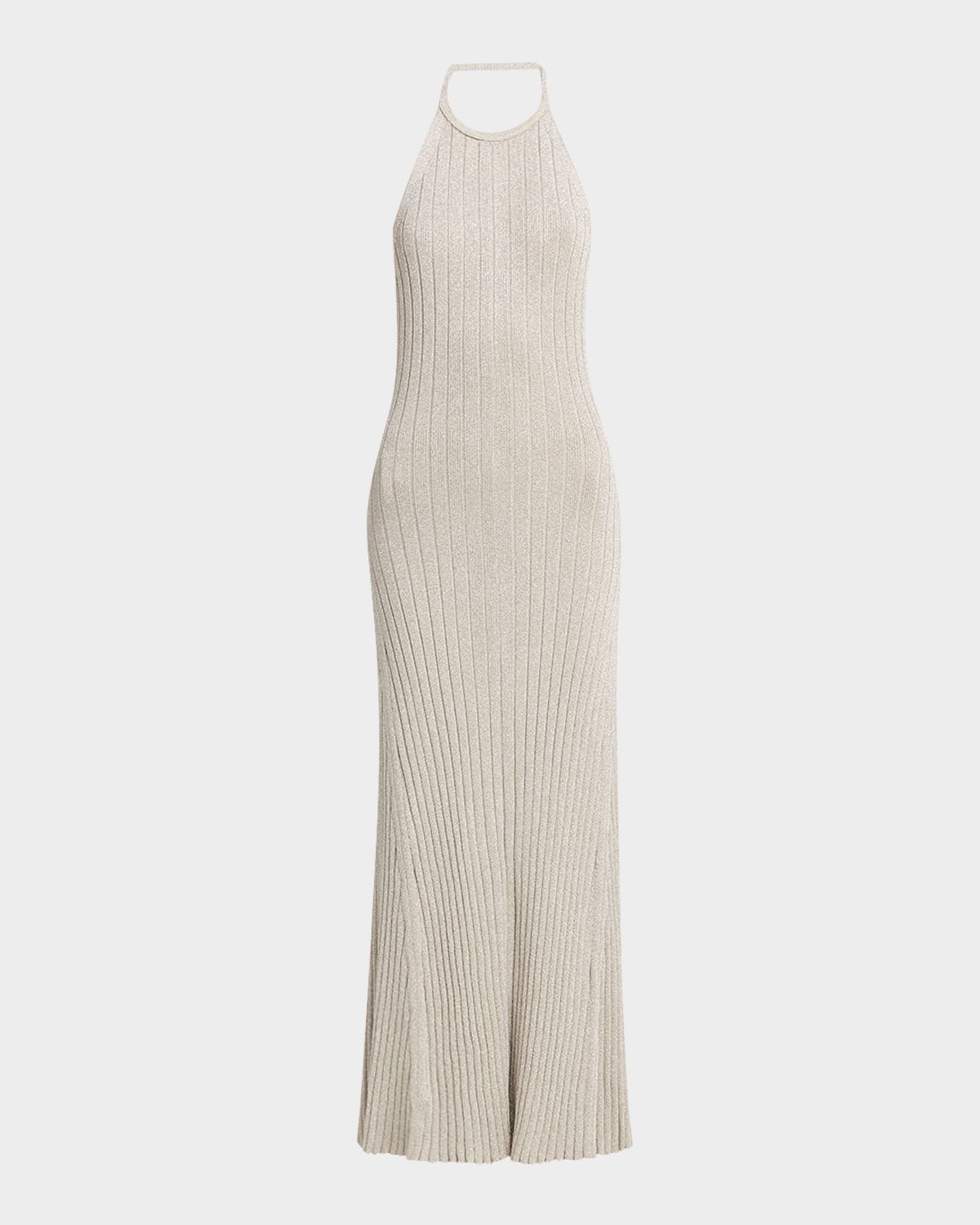 TOM FORD Metallic Rib Halter Backless Maxi Dress