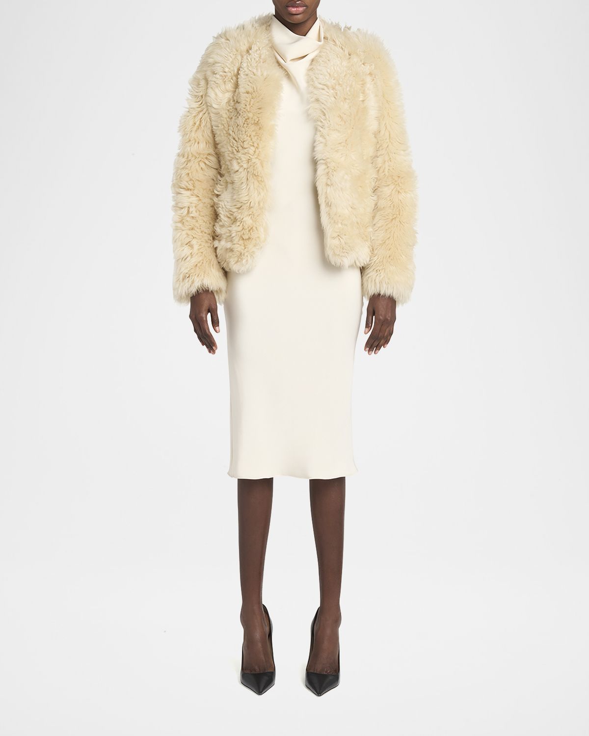 TOM FORD Curly Sheep Shearling Collarless Jacket