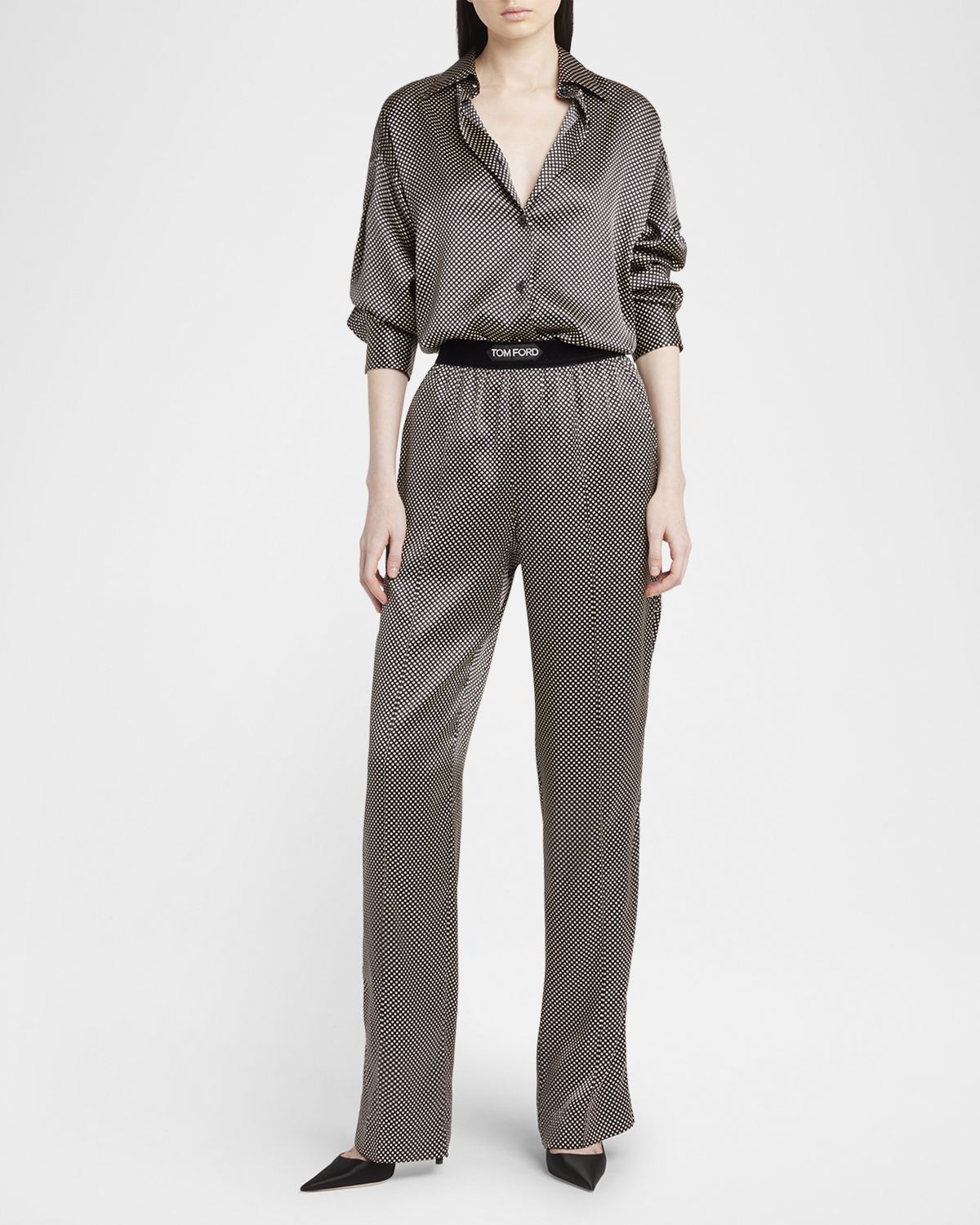 TOM FORD Polka Dot Stretch Satin Button-Down Shirt