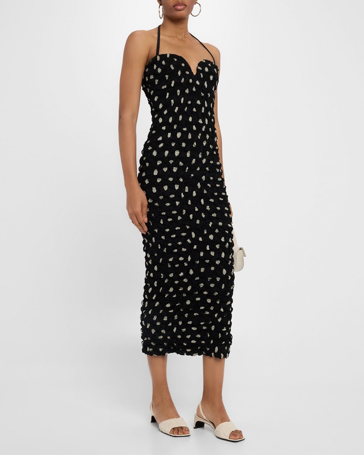 Nanushka Haylen Seersucker Chiffon Halter Midi Dress