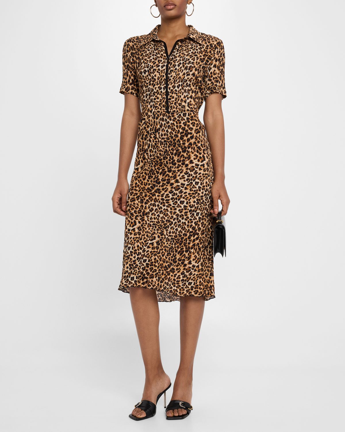 Nanushka Clare Short-Sleeve Ocelot-Print Blouse