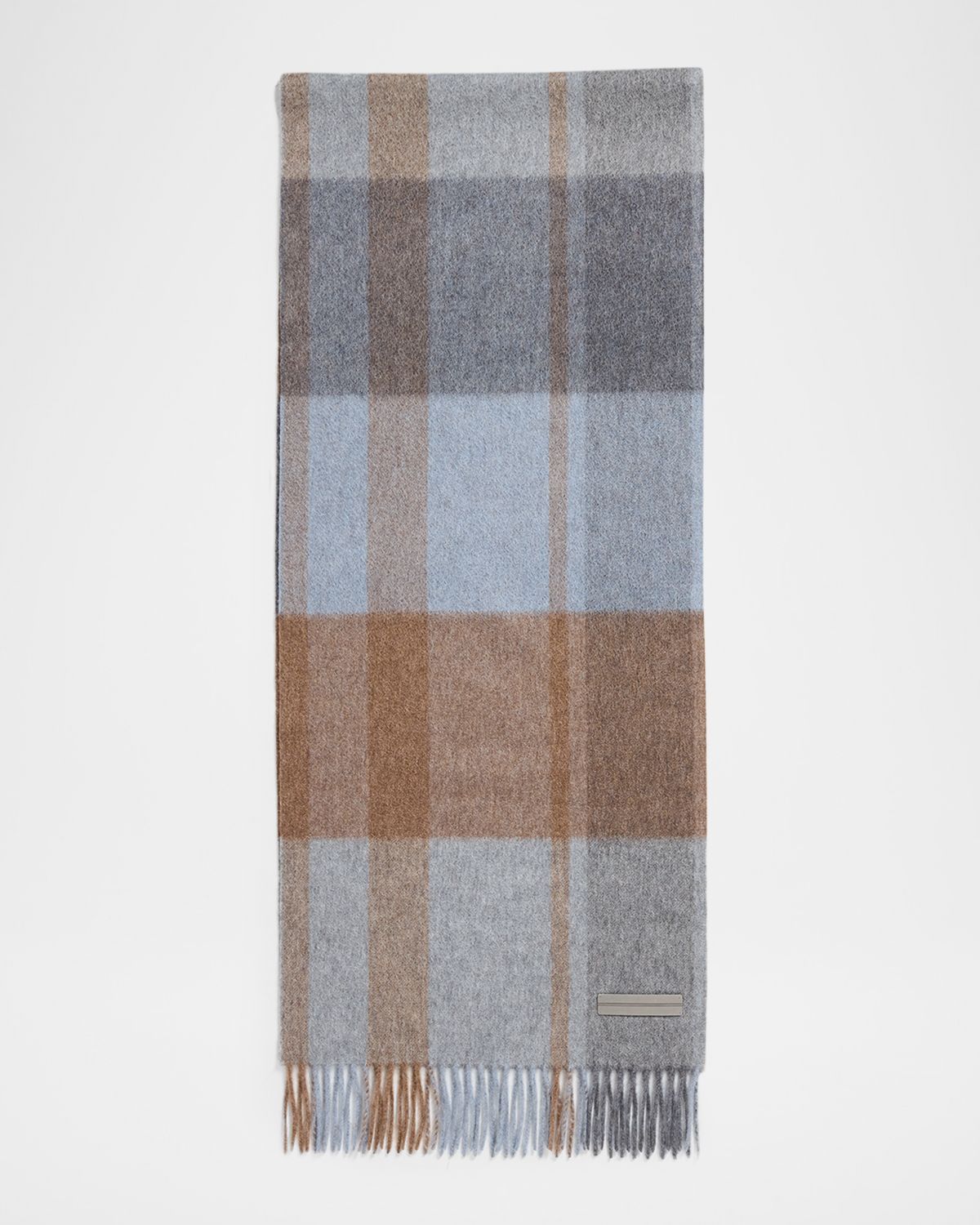 ZEGNA Men 's Oasi Cashmere Madras Check Scarf with Leather Brand Mark