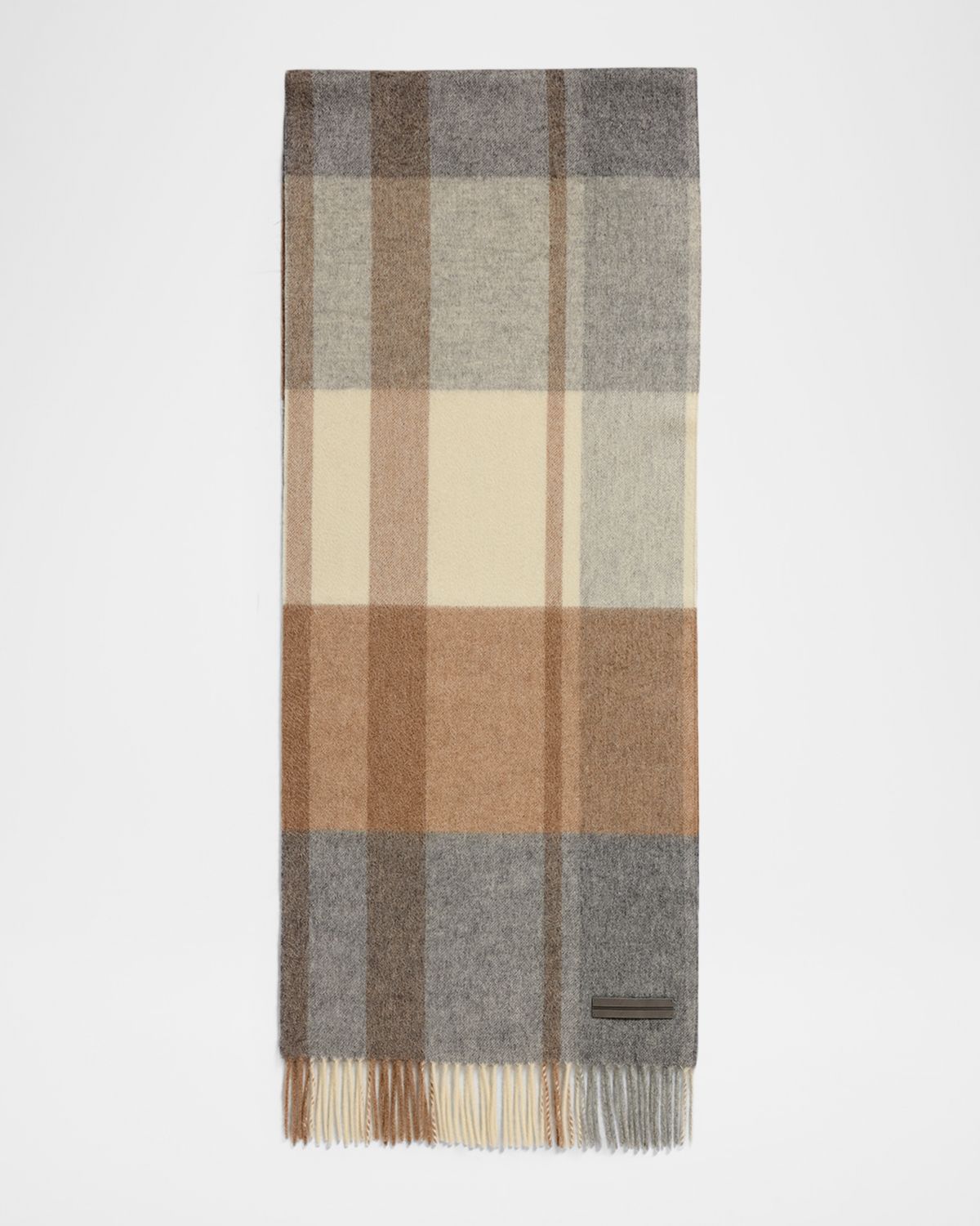 ZEGNA Men 's Oasi Cashmere Madras Check Scarf with Leather Brand Mark