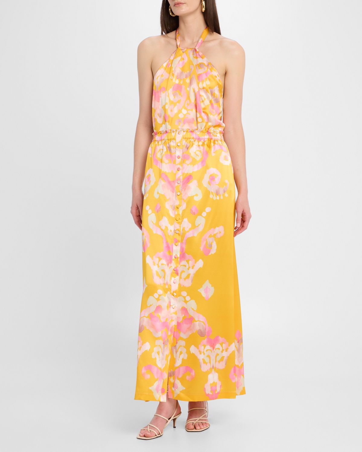 Figue Bastien Button-Front Silk Maxi Skirt