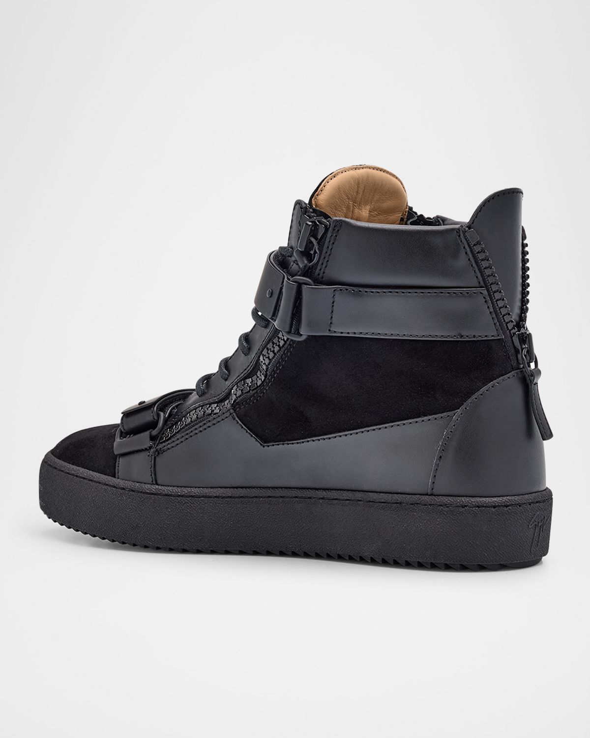 Giuseppe Zanotti Men 's Ru50040 Leather and Suede Zip High-Top Sneakers