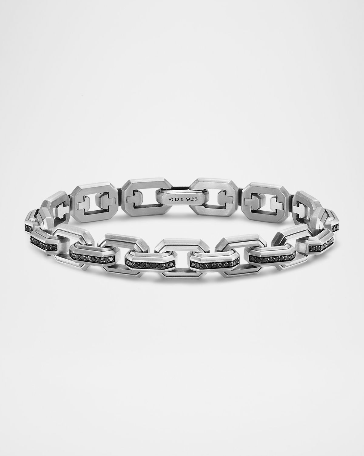 David Yurman Men 's Faceted Flat Link Bracelet in Silver with Black Diamonds