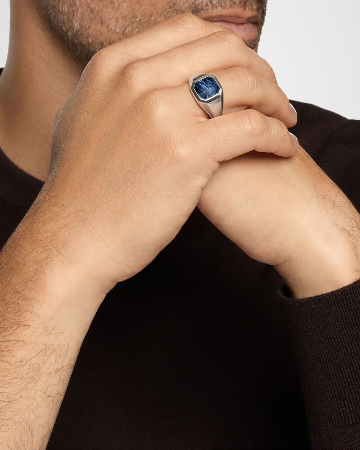 David Yurman Men 's Streamline Signet Ring in Silver with Pietersite, 14mm