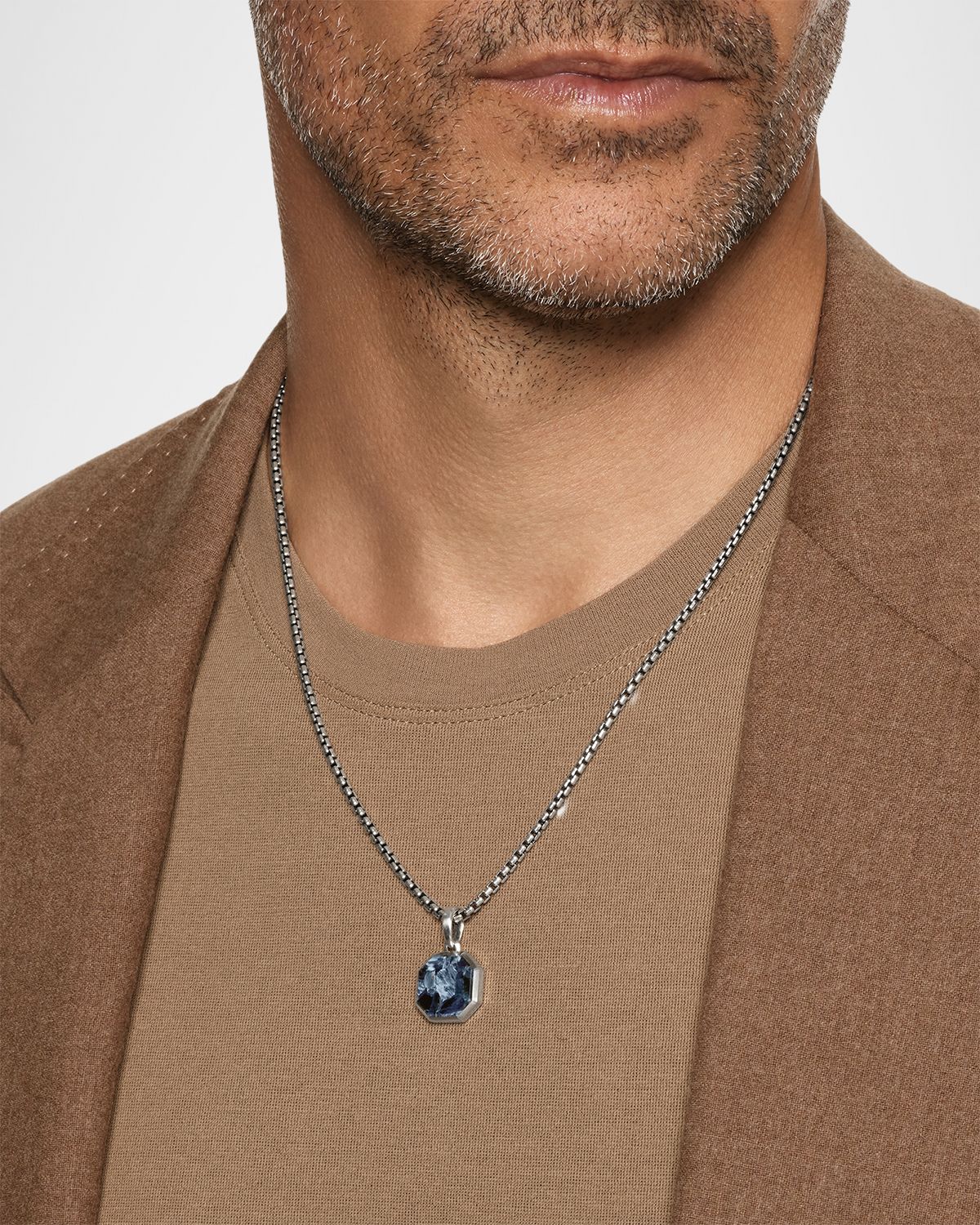 David Yurman Men 's Faceted Stone Amulet in Silver with Pietersite, 16mm