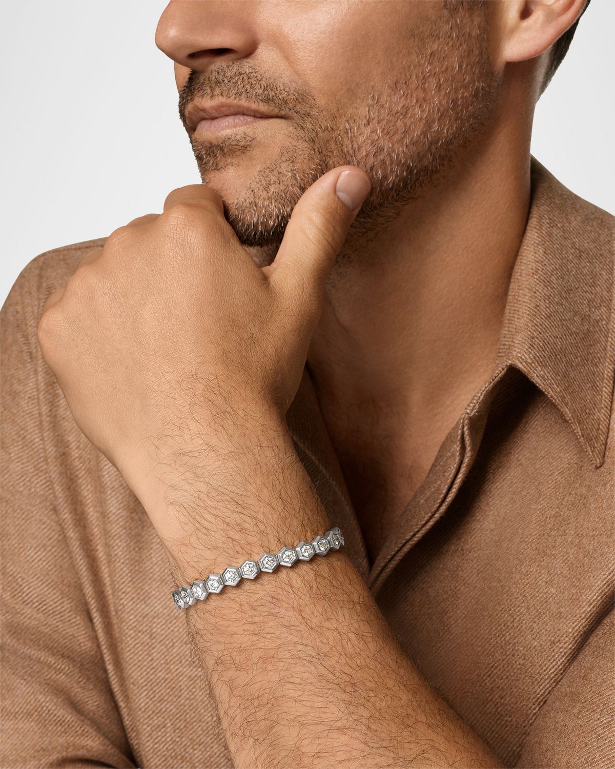 David Yurman Men 's Tennis Bracelet in Silver with Diamonds, 8mm